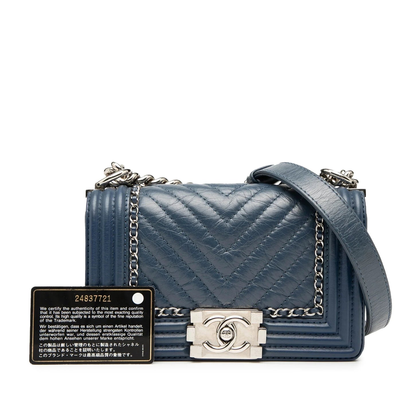 Blue Chanel Small Chevron Aged Calfskin Jacket Boy Flap Crossbody Bag