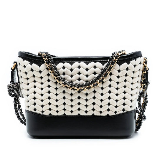 Black Chanel Small Knit and Calfskin Gabrielle Hobo Crossbody Bag