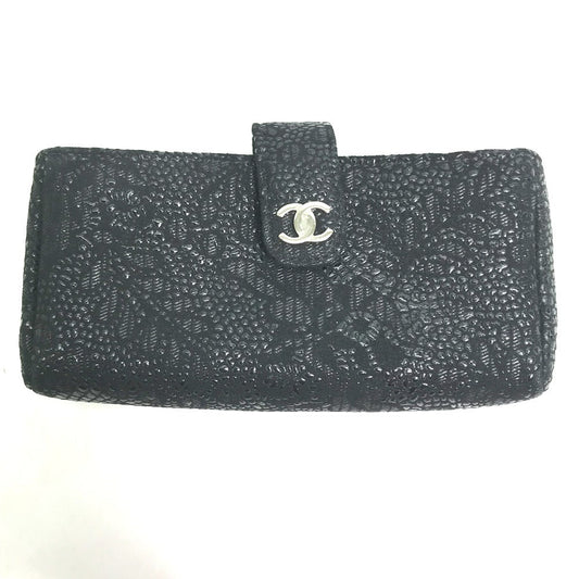 CHANEL Pouch leather black COCO Mark CC Women