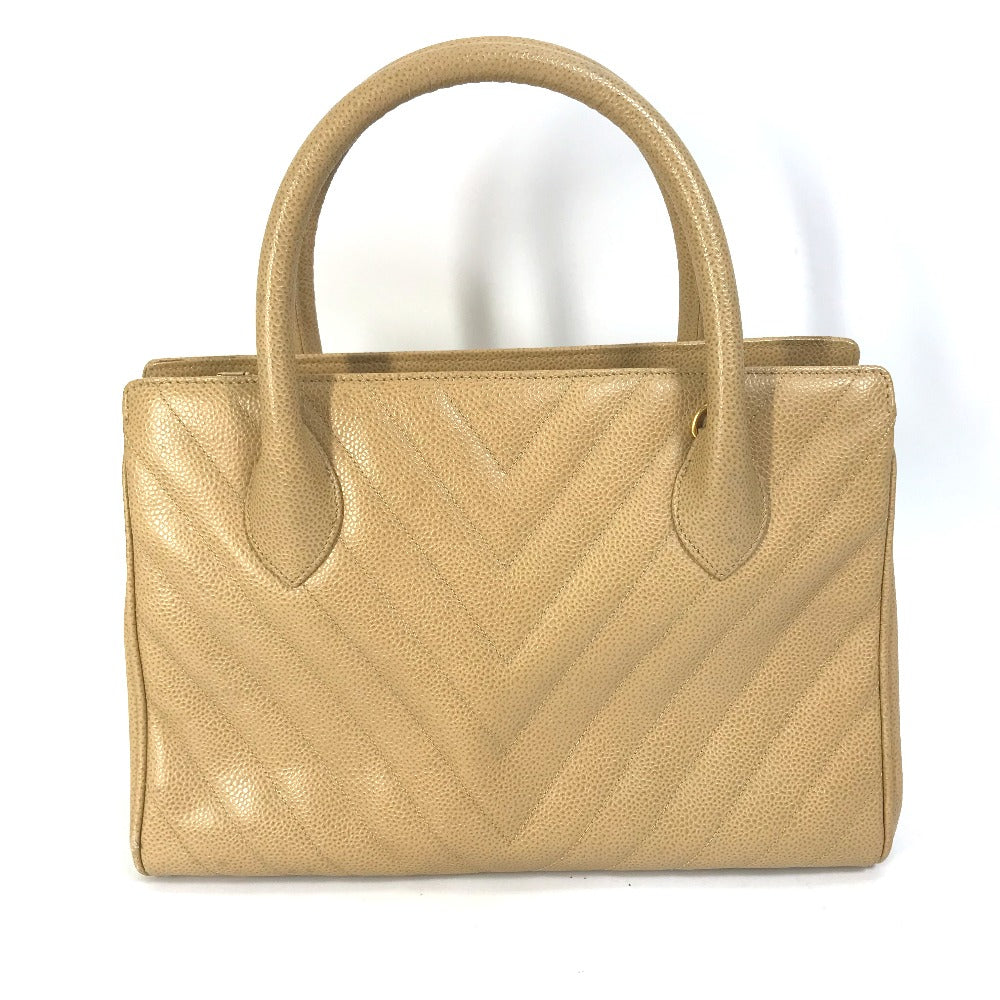 CHANEL Handbag Caviar skin beige Chevron Vstitch   Women