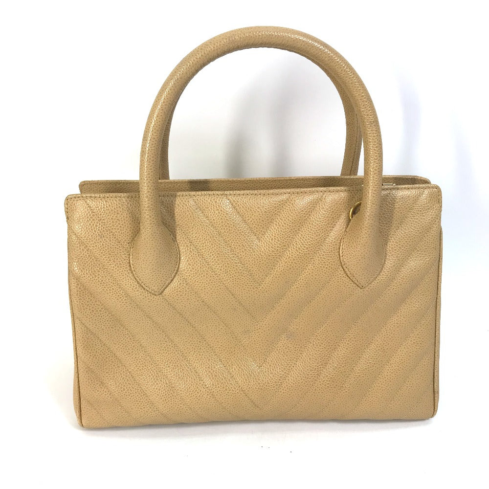 CHANEL Handbag Caviar skin beige Chevron Vstitch   Women