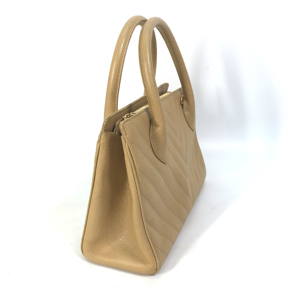 CHANEL Handbag Caviar skin beige Chevron Vstitch   Women