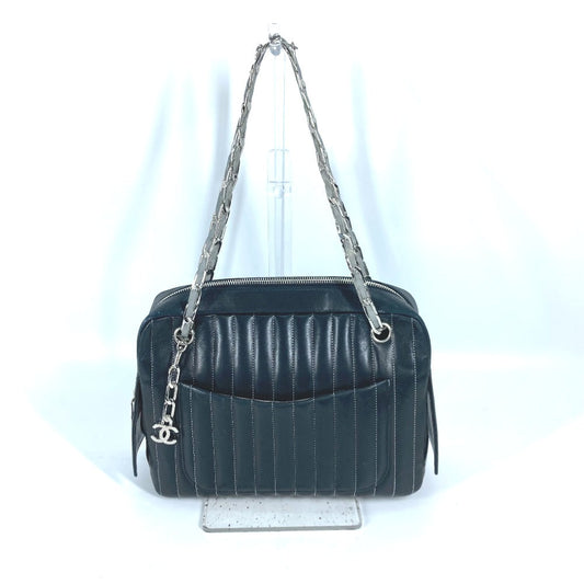 CHANEL Shoulder Bag leather black shoulder bag Mademoiselle