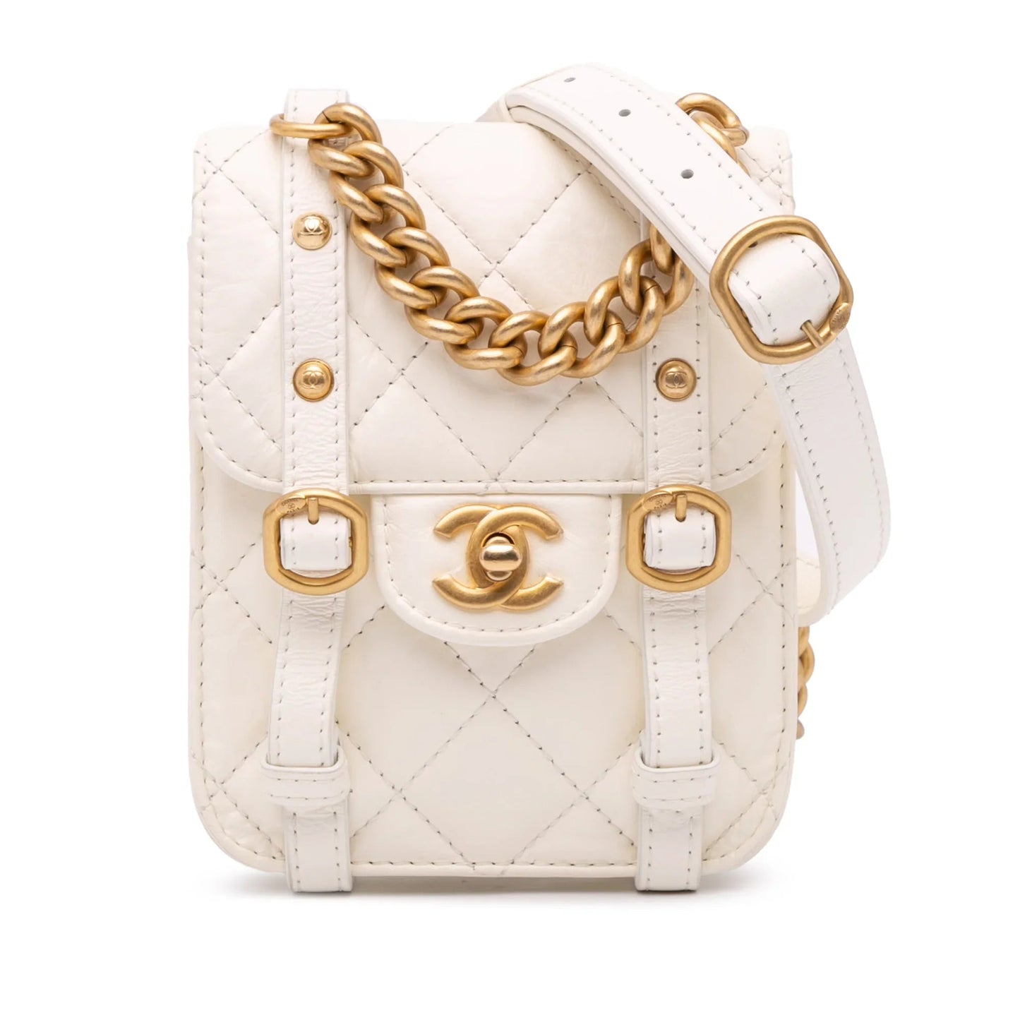White Chanel Mini Aged Calfskin City School Flap Satchel