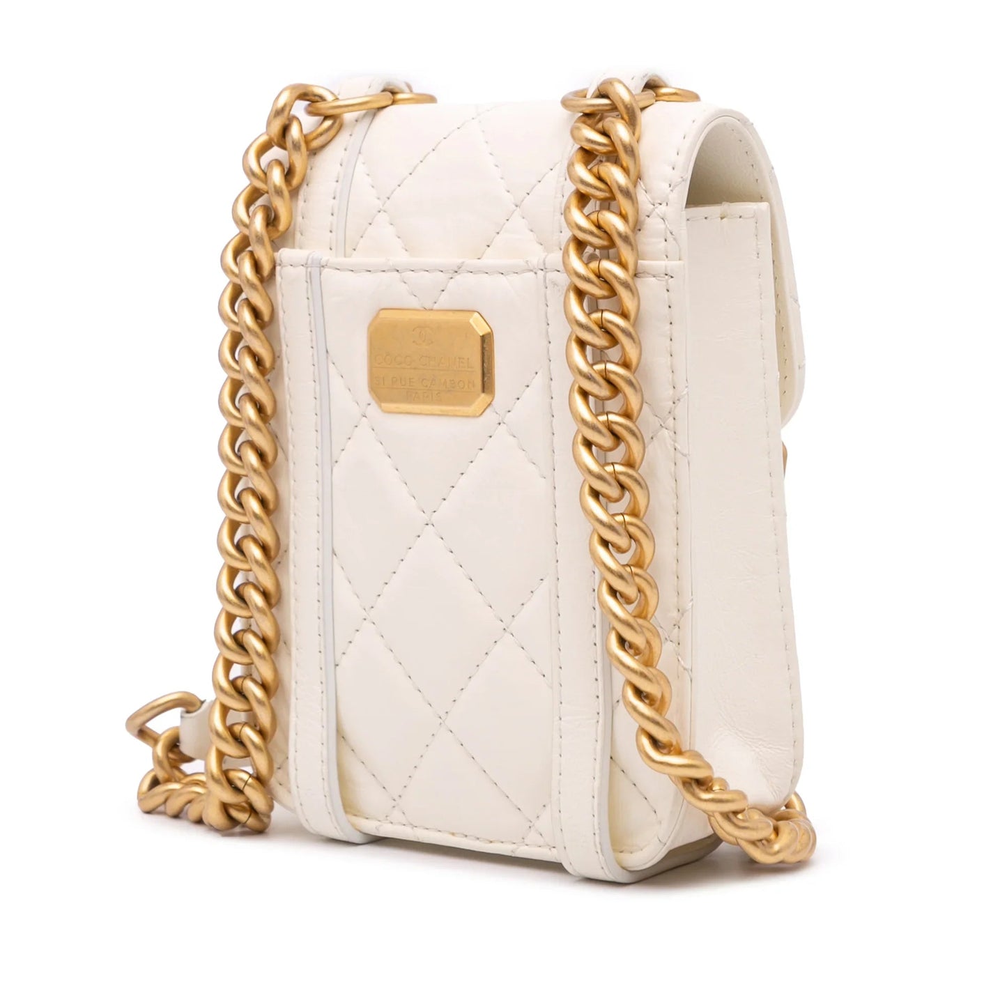 White Chanel Mini Aged Calfskin City School Flap Satchel