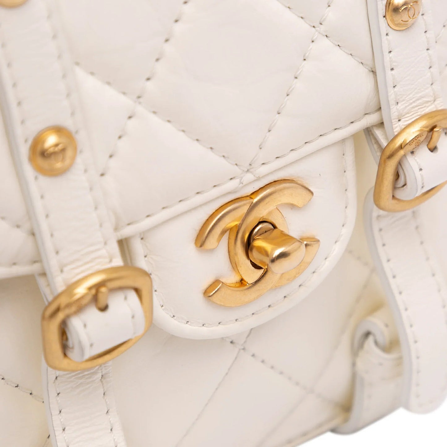 White Chanel Mini Aged Calfskin City School Flap Satchel