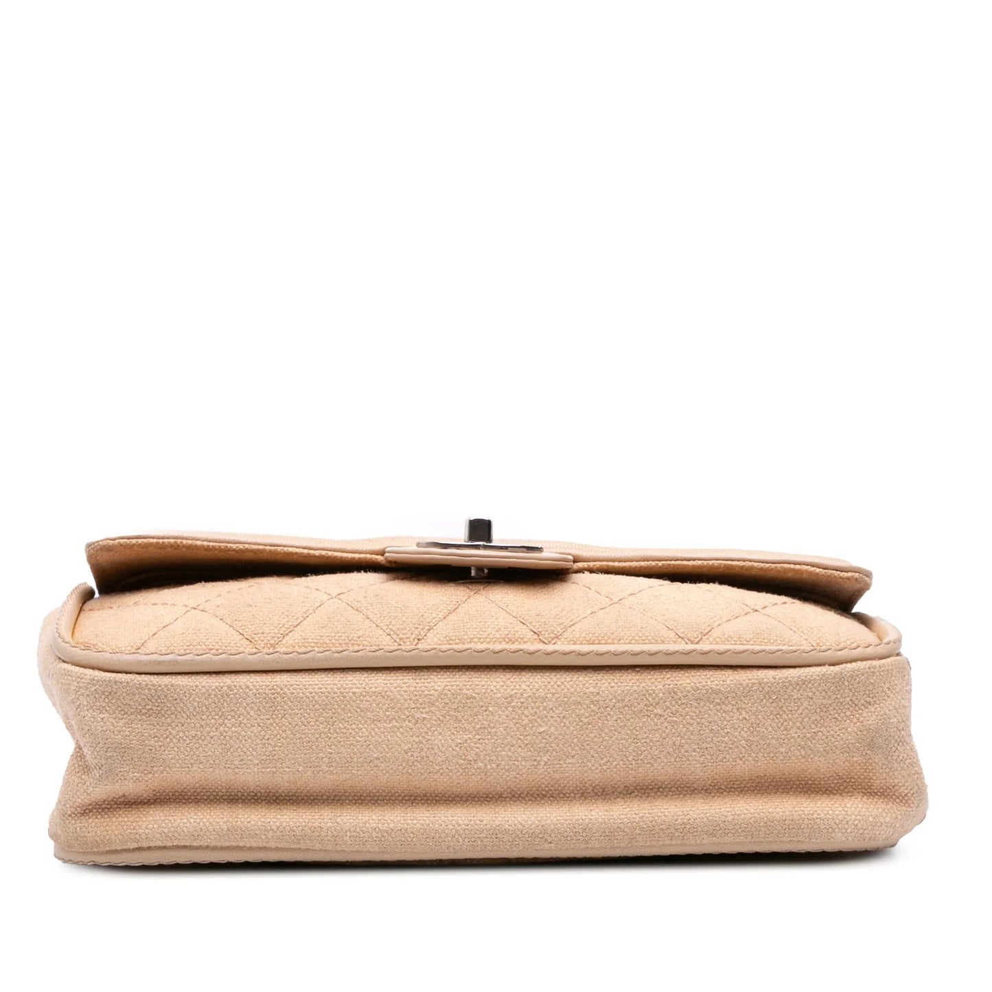 Beige Chanel Medium Classic Lambskin Trimmed Canvas Line Double Flap Shoulder Bag