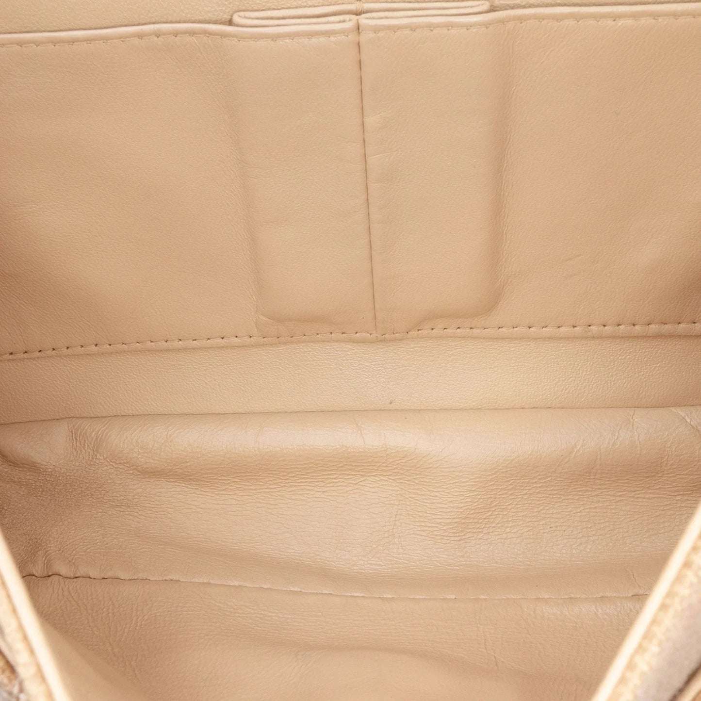 Beige Chanel Medium Classic Lambskin Trimmed Canvas Line Double Flap Shoulder Bag