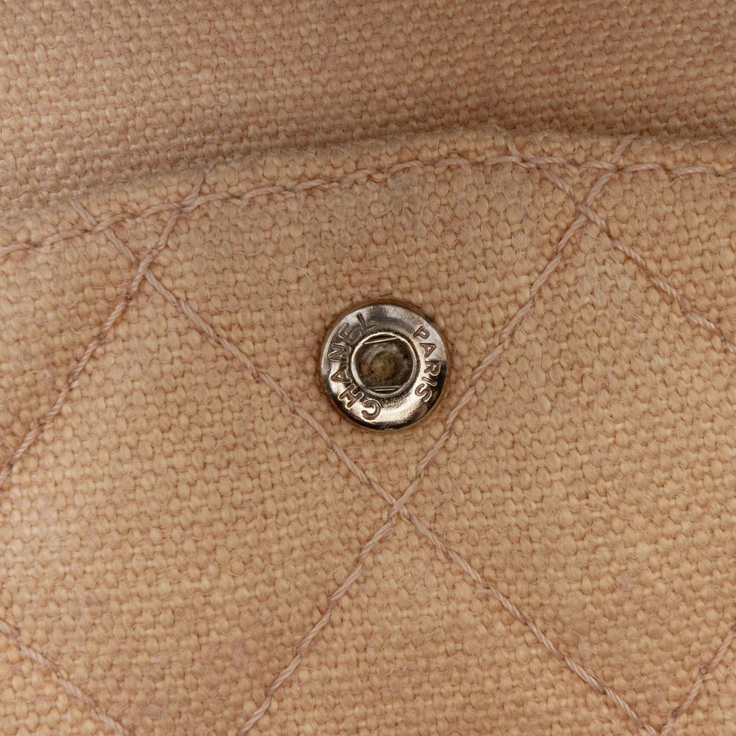 Beige Chanel Medium Classic Lambskin Trimmed Canvas Line Double Flap Shoulder Bag