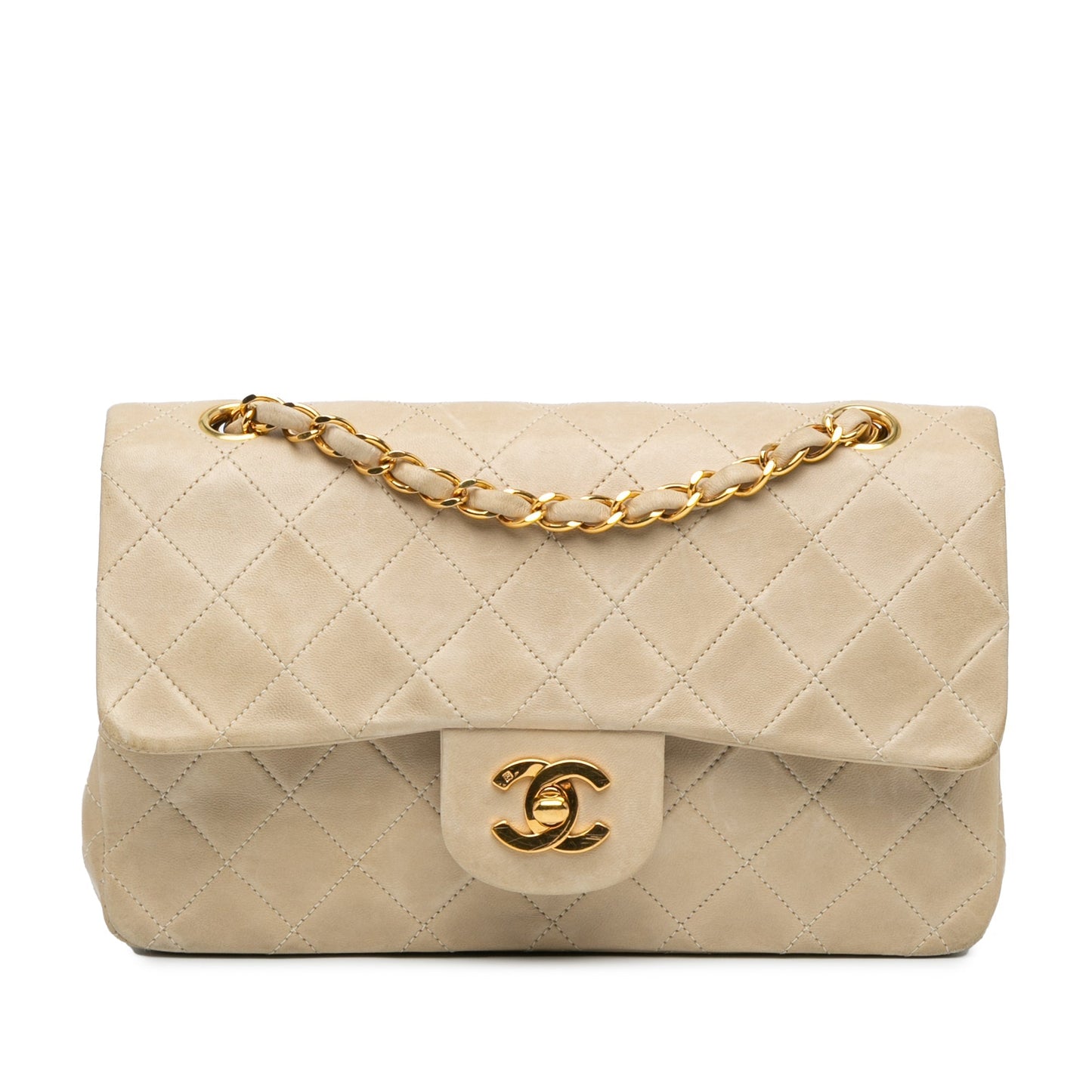 Brown Chanel Small Classic Lambskin Double Flap Shoulder Bag
