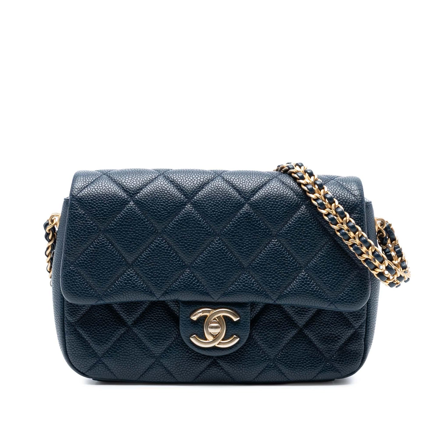 Blue Chanel Mini Quilted Caviar Chain Soul Flap Crossbody Bag