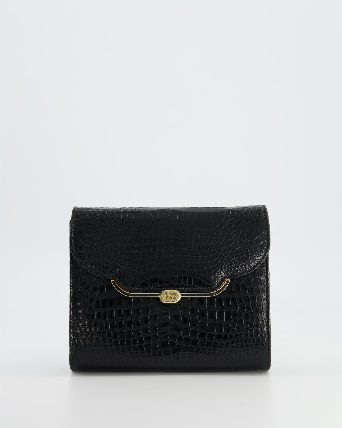 Gucci   Black Crocodile Leather GG Clutch Bag