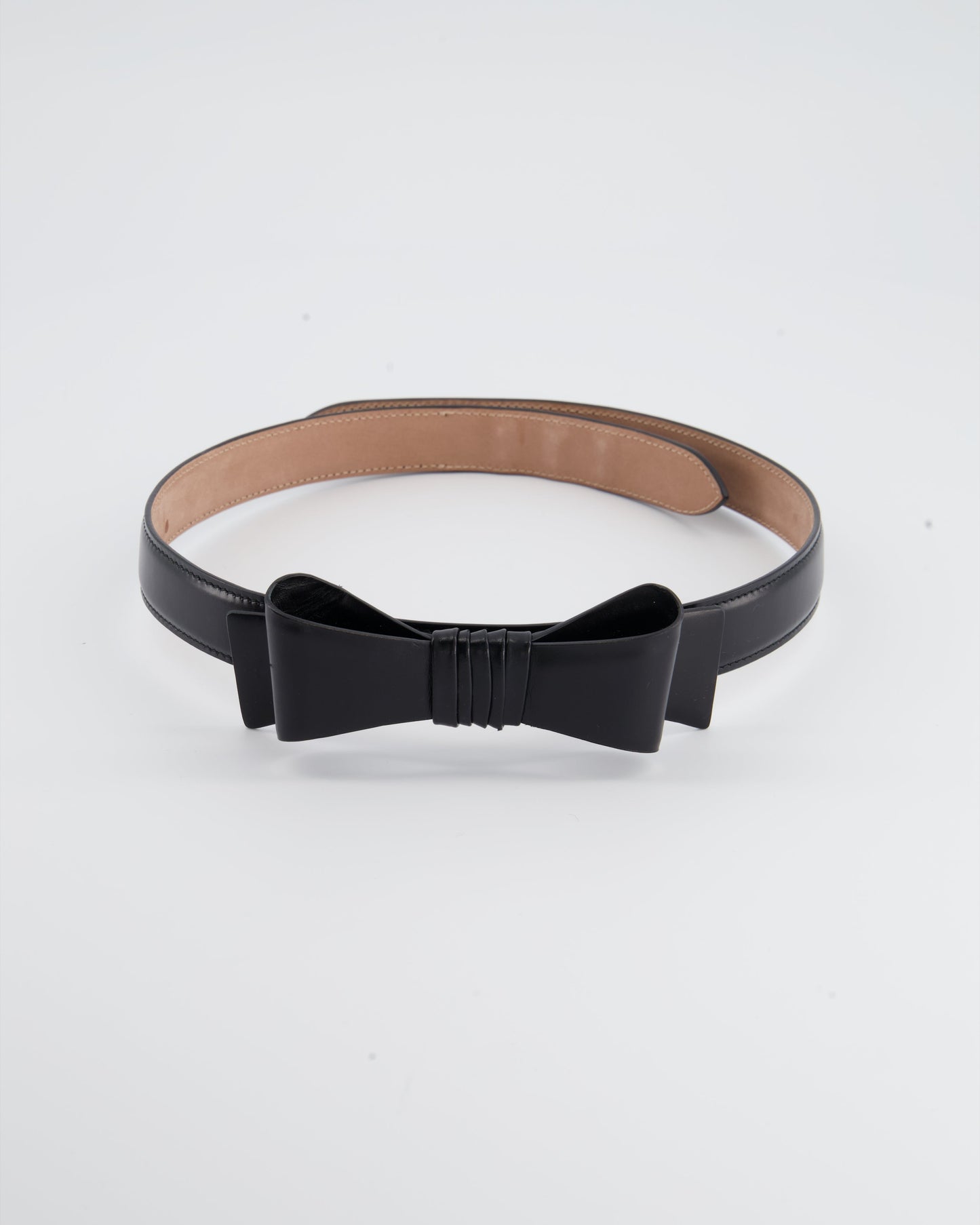 Ala•a Black Leather Belt with Bow Detail  Size 70cm