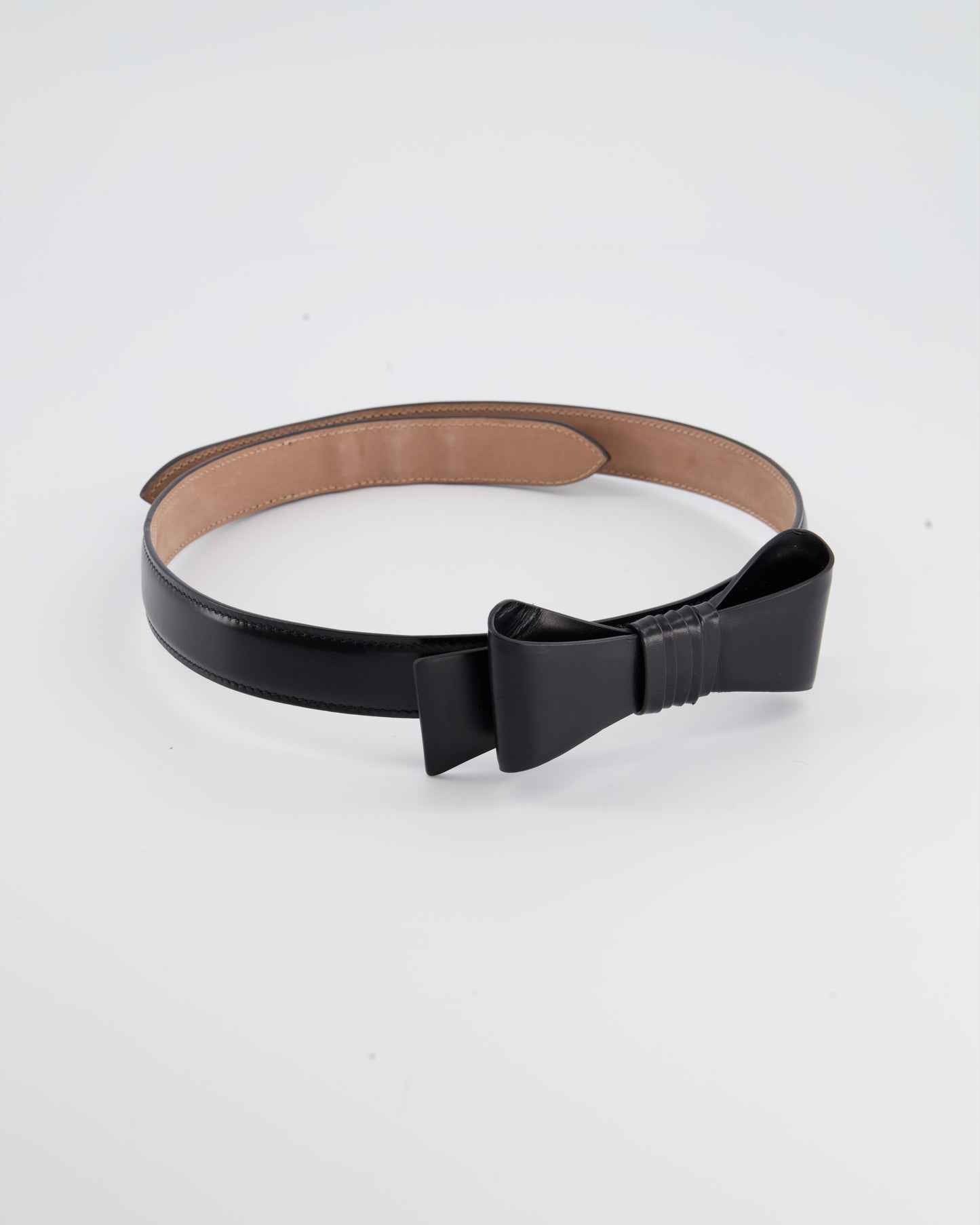 Ala•a Black Leather Belt with Bow Detail  Size 70cm