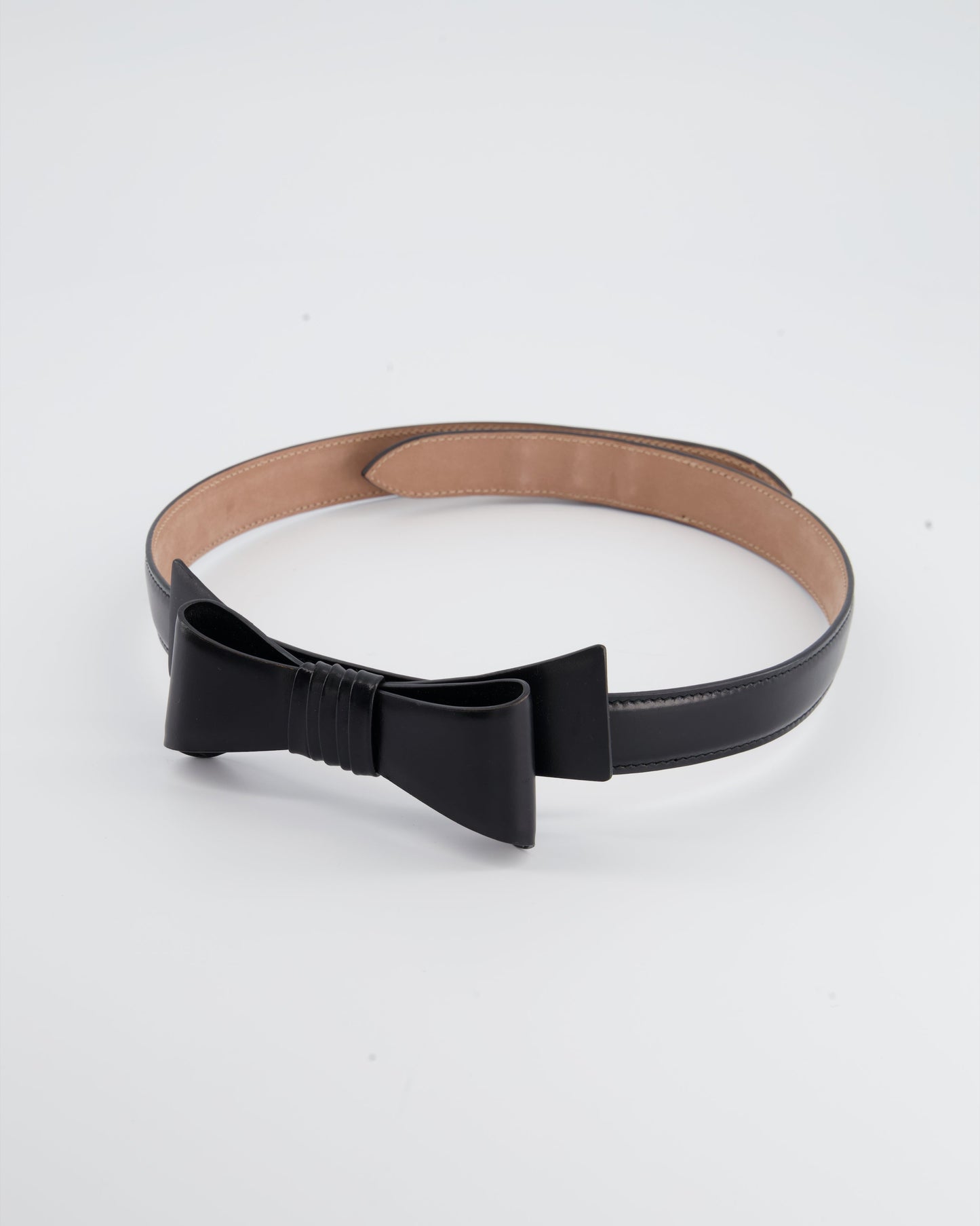 Ala•a Black Leather Belt with Bow Detail  Size 70cm