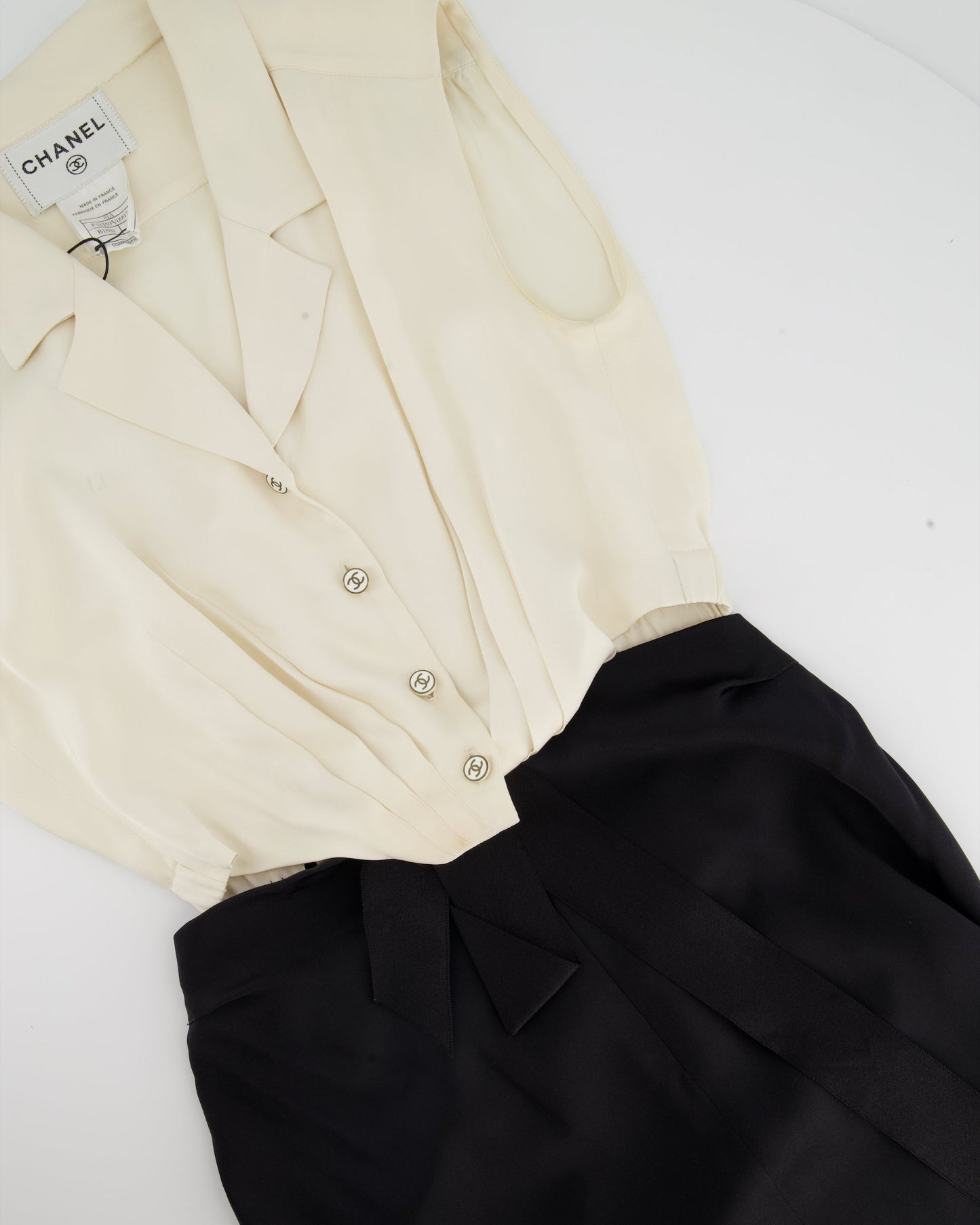 Chanel Silk Cream and Black Cut Out Dress with Bow Detail  Size FR 38 (UK 10)