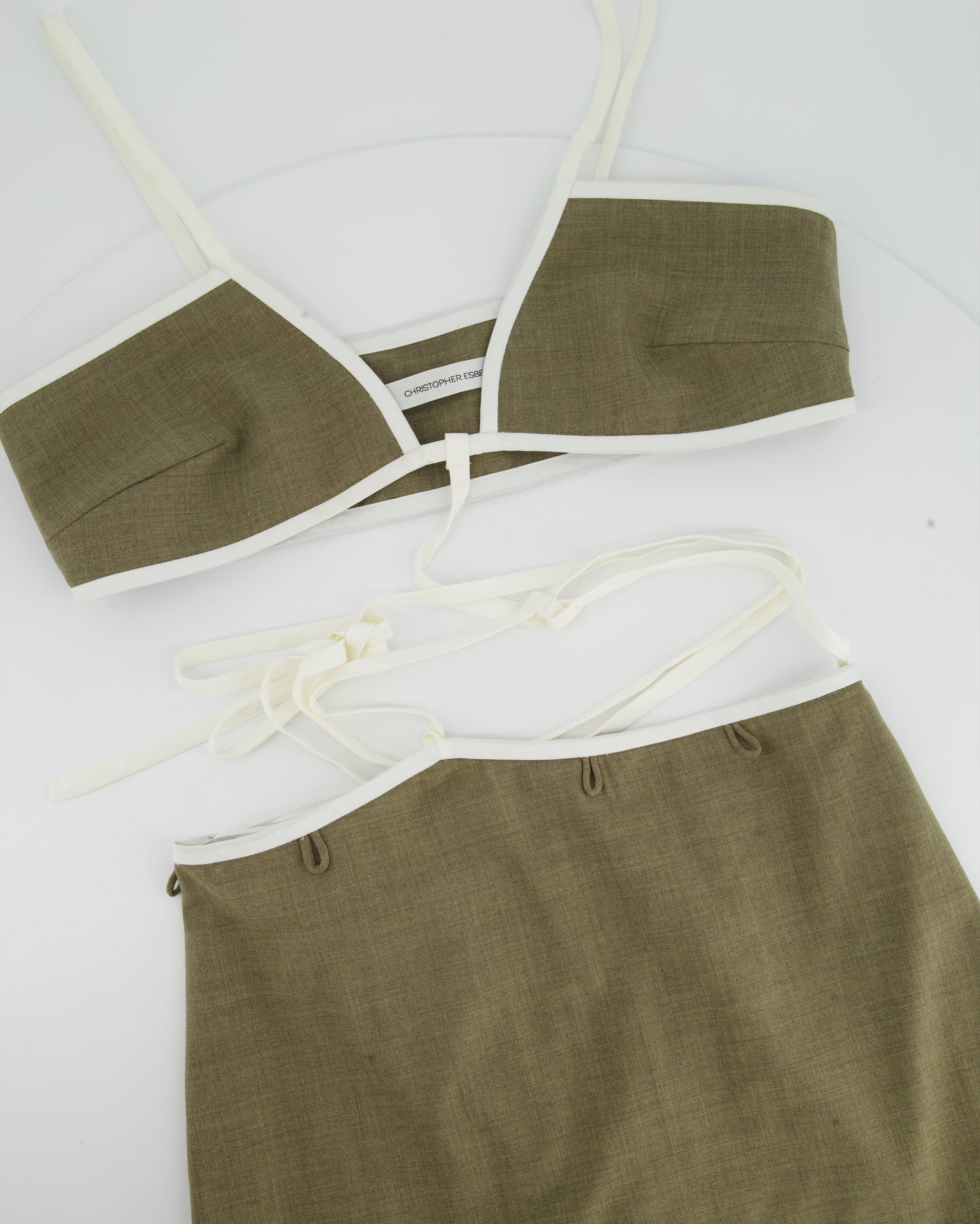 Christopher Esber Khaki and White Bandeau Cut-Out Dress Size UK 12