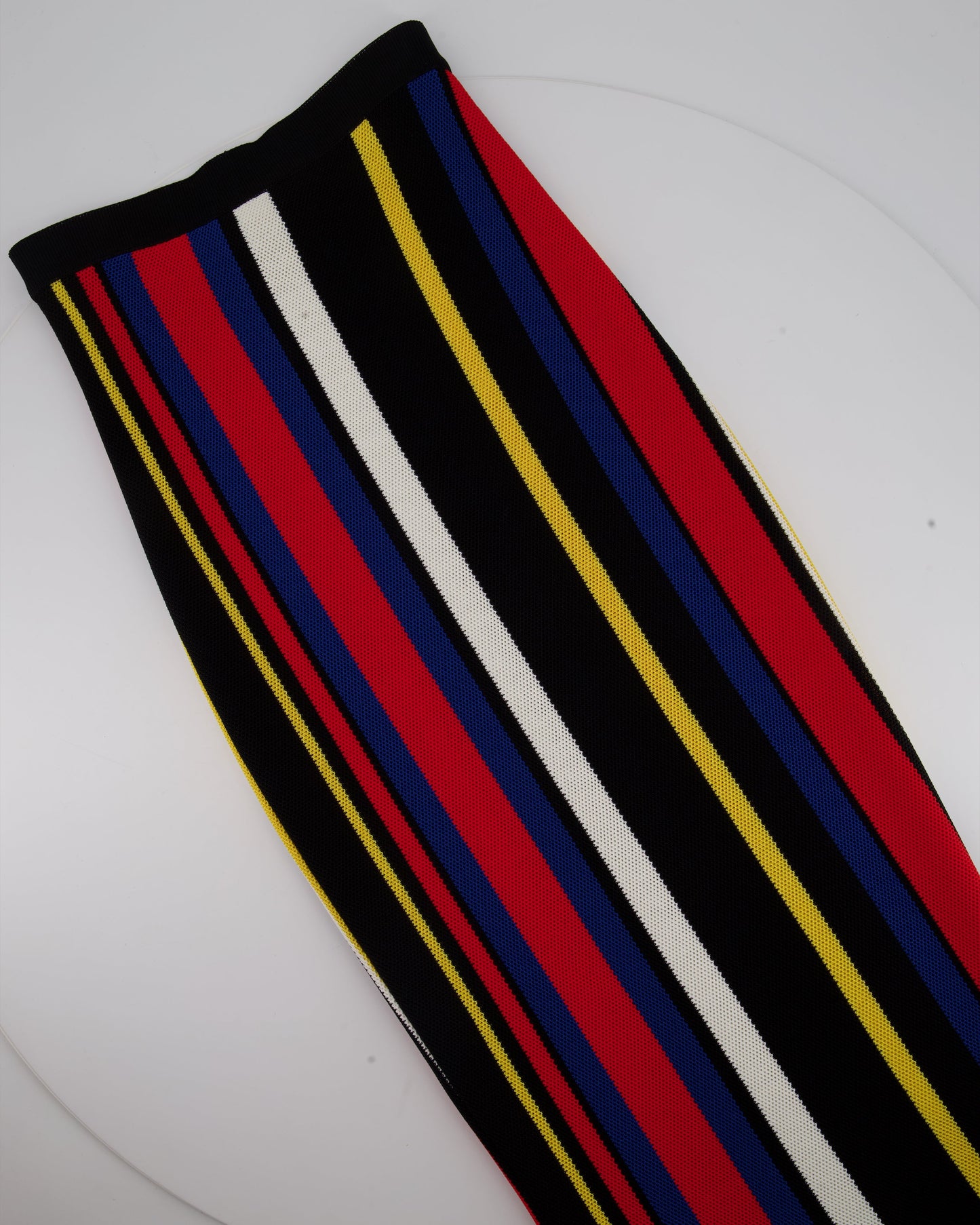 Balmain Black, Red, Yellow Stripe Multi-Colour Knitted Midi Skirt with Zip Back Detail  FR 34 (UK 6)