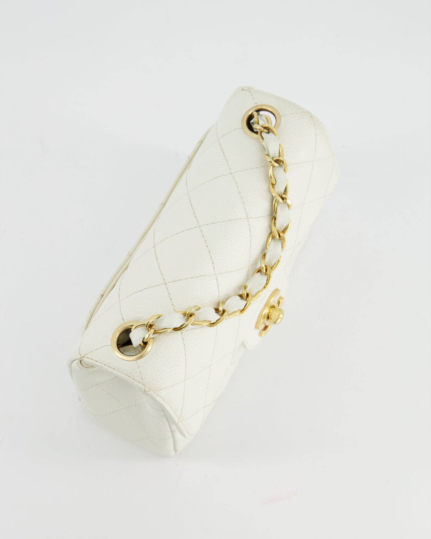 *RARE* Chanel   White Caviar Mini Square Flap Bag with 24K Gold Hardware