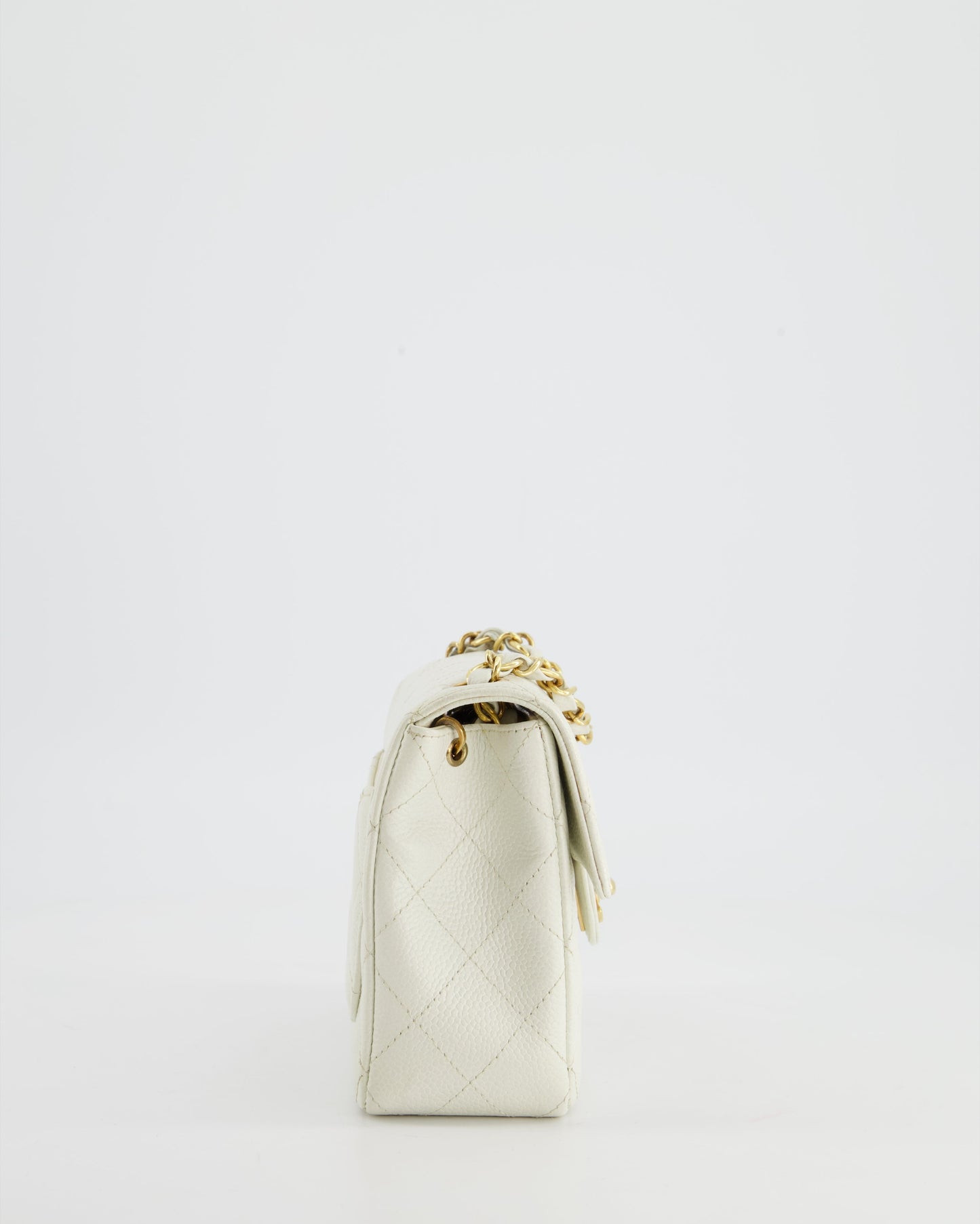 *RARE* Chanel   White Caviar Mini Square Flap Bag with 24K Gold Hardware