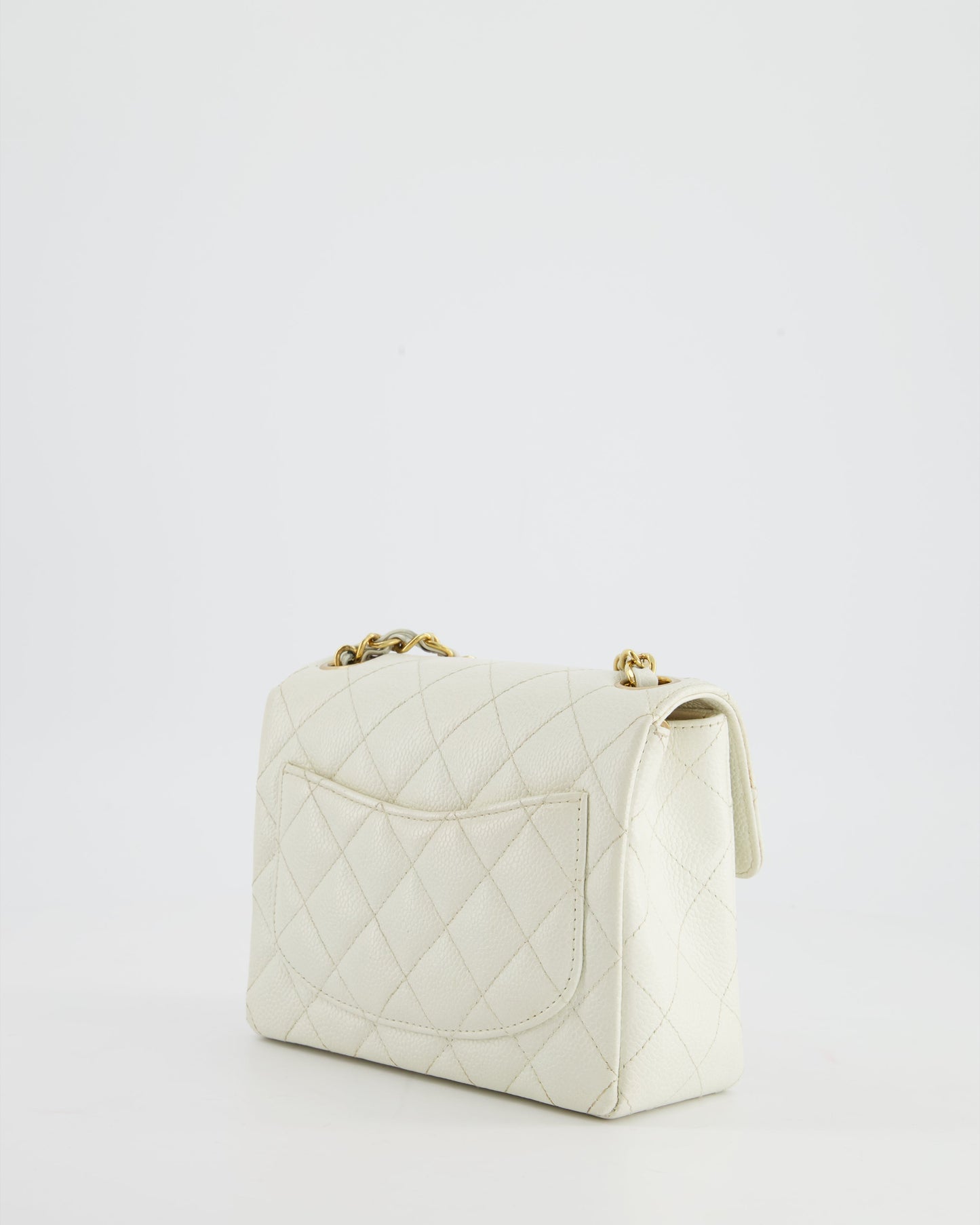 *RARE* Chanel   White Caviar Mini Square Flap Bag with 24K Gold Hardware