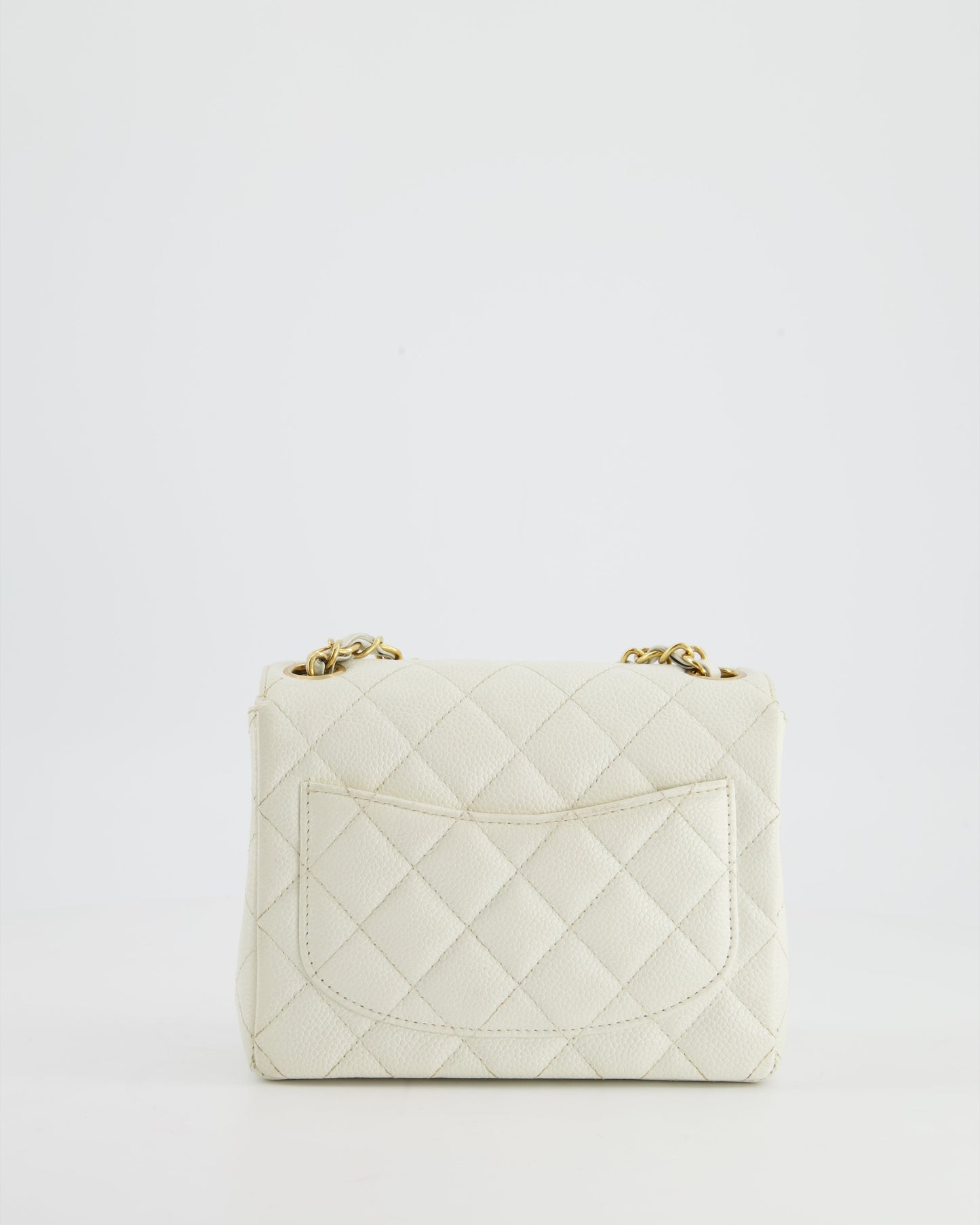 *RARE* Chanel   White Caviar Mini Square Flap Bag with 24K Gold Hardware