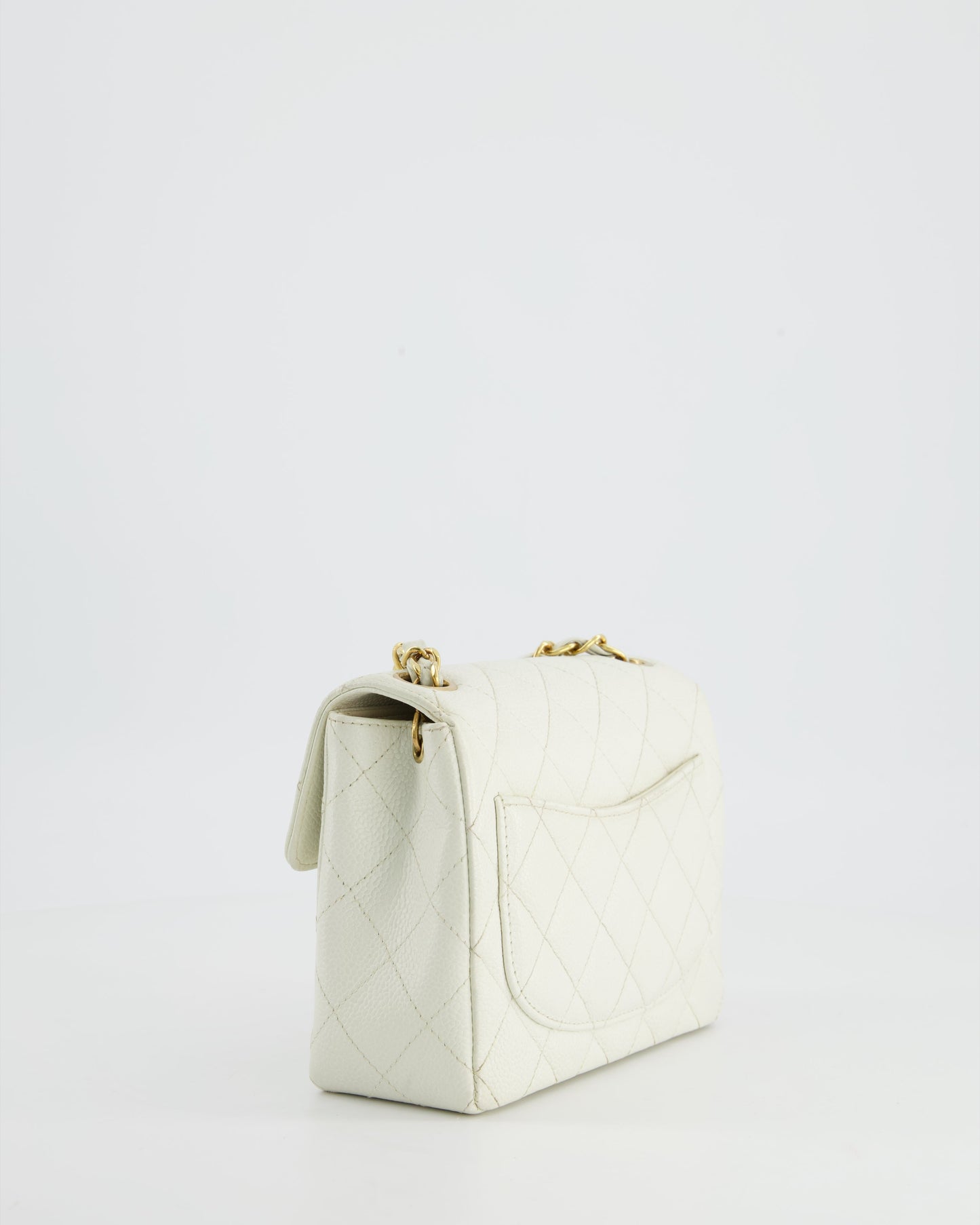 *RARE* Chanel   White Caviar Mini Square Flap Bag with 24K Gold Hardware