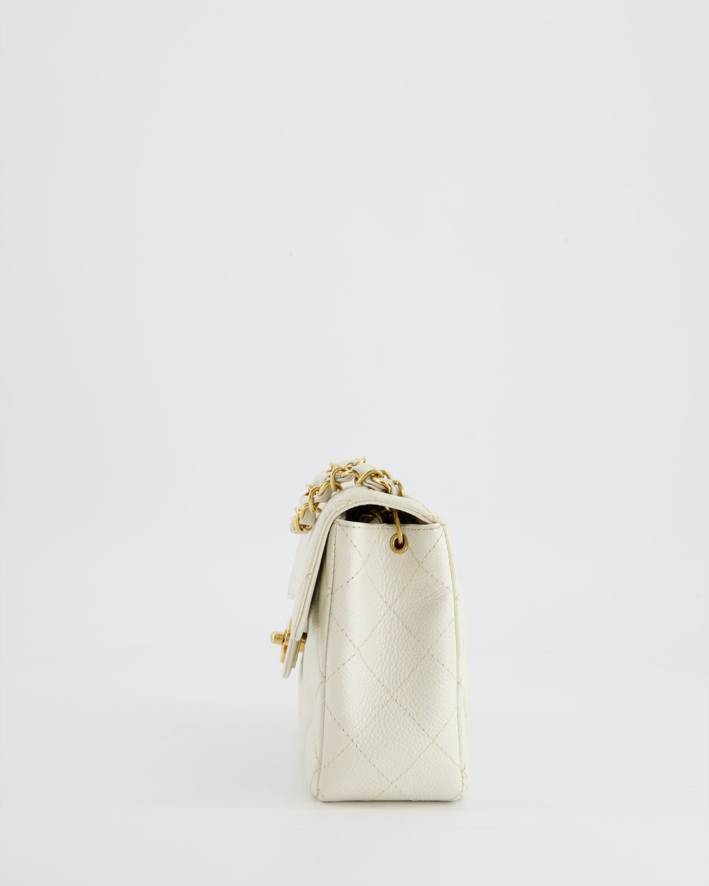 *RARE* Chanel   White Caviar Mini Square Flap Bag with 24K Gold Hardware