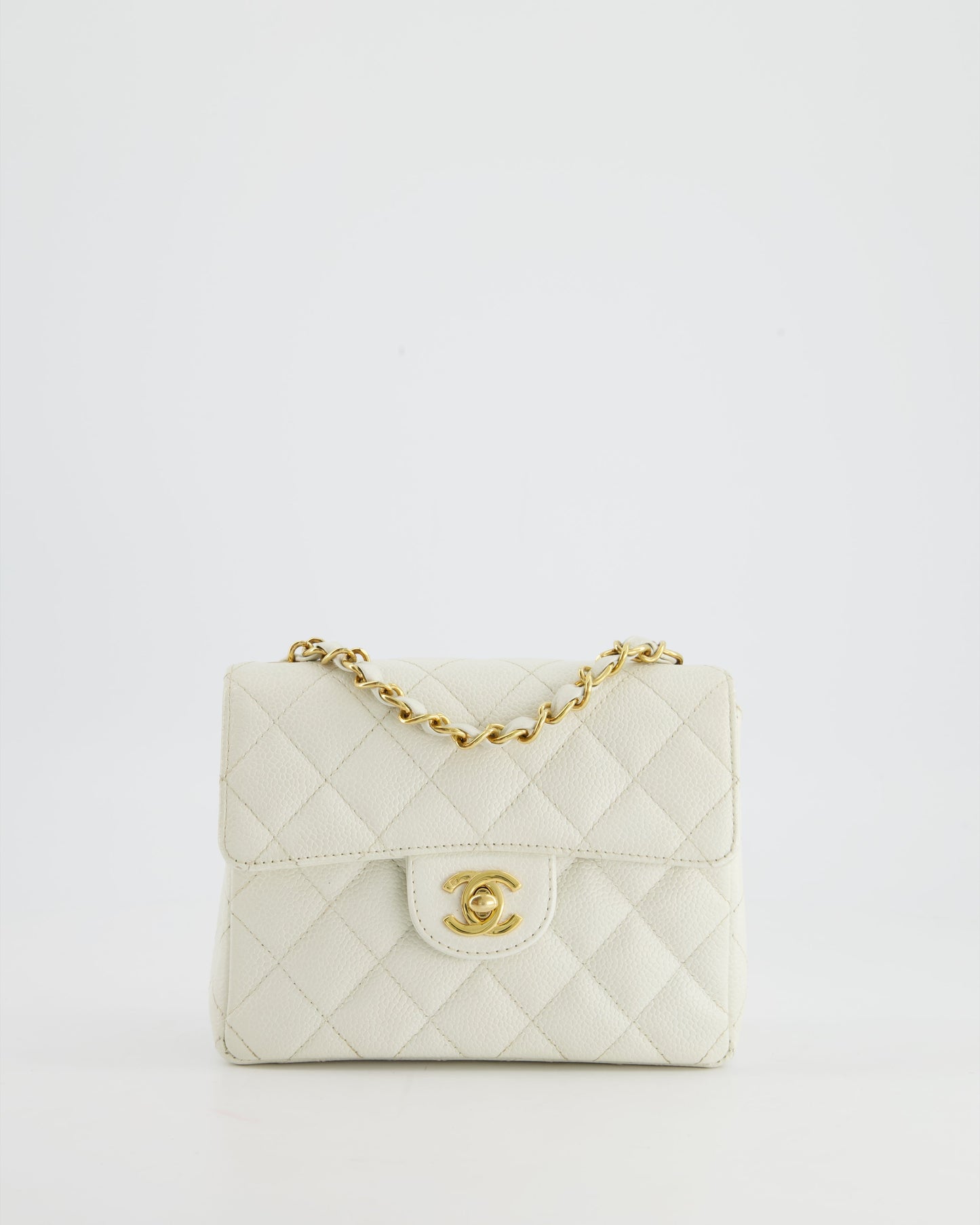 *RARE* Chanel   White Caviar Mini Square Flap Bag with 24K Gold Hardware