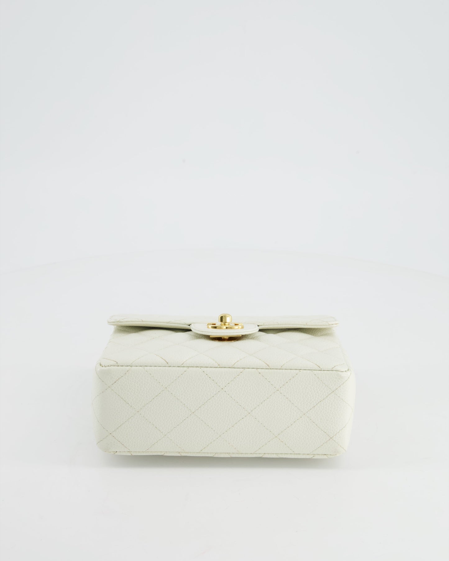 *RARE* Chanel   White Caviar Mini Square Flap Bag with 24K Gold Hardware