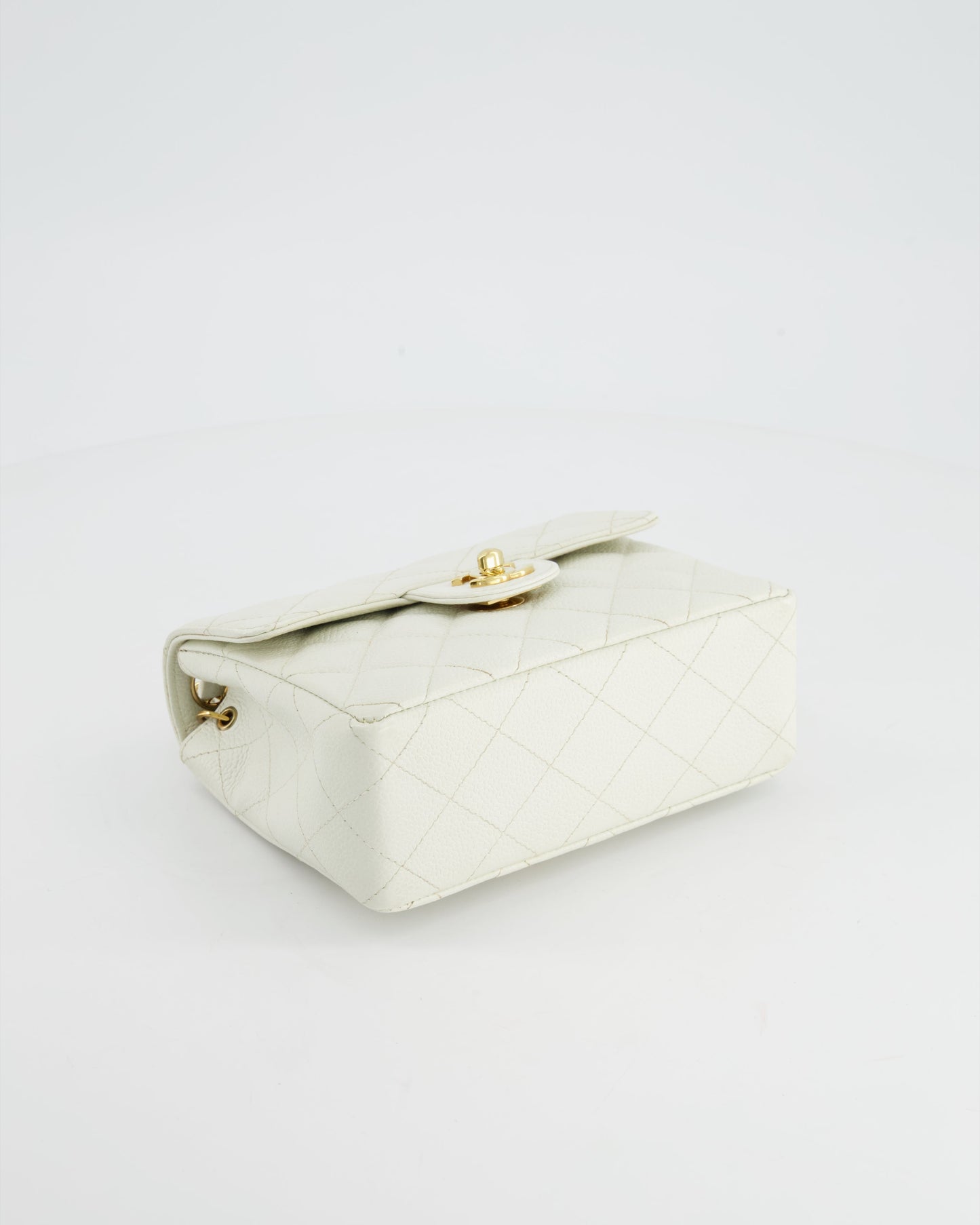 *RARE* Chanel   White Caviar Mini Square Flap Bag with 24K Gold Hardware