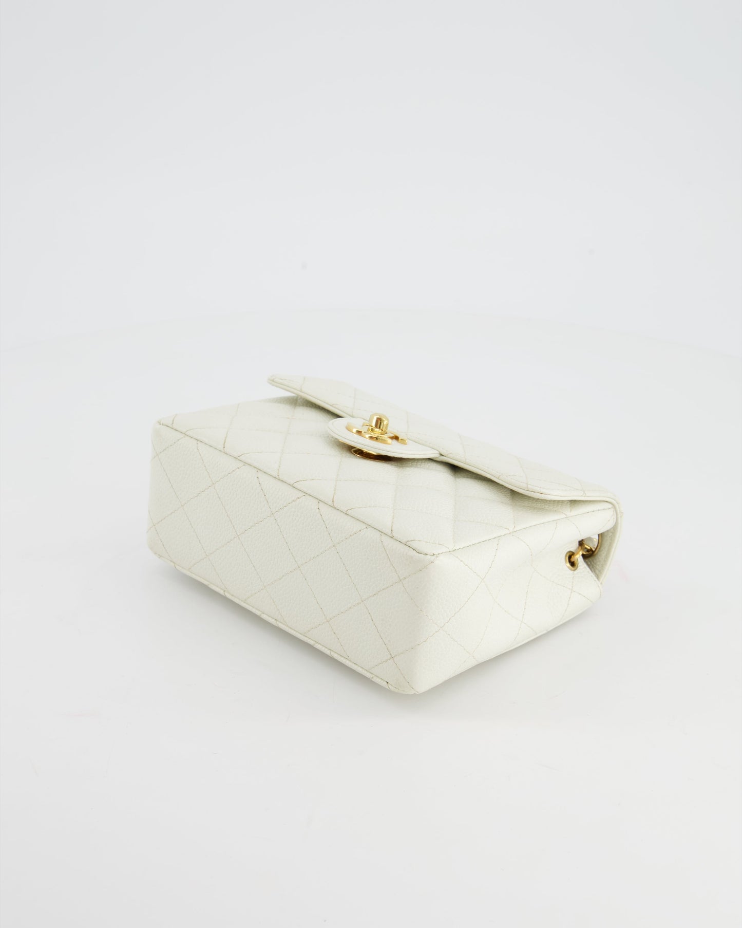 *RARE* Chanel   White Caviar Mini Square Flap Bag with 24K Gold Hardware