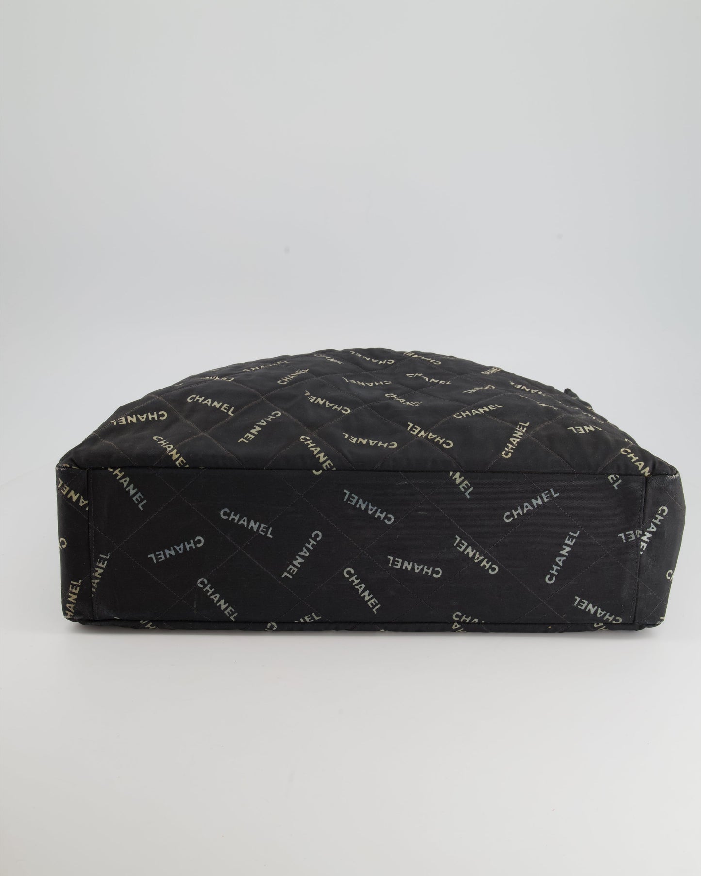 *RARE* Chanel   Black Bag in Quilted Canvas Logo Print with Gold Hardware