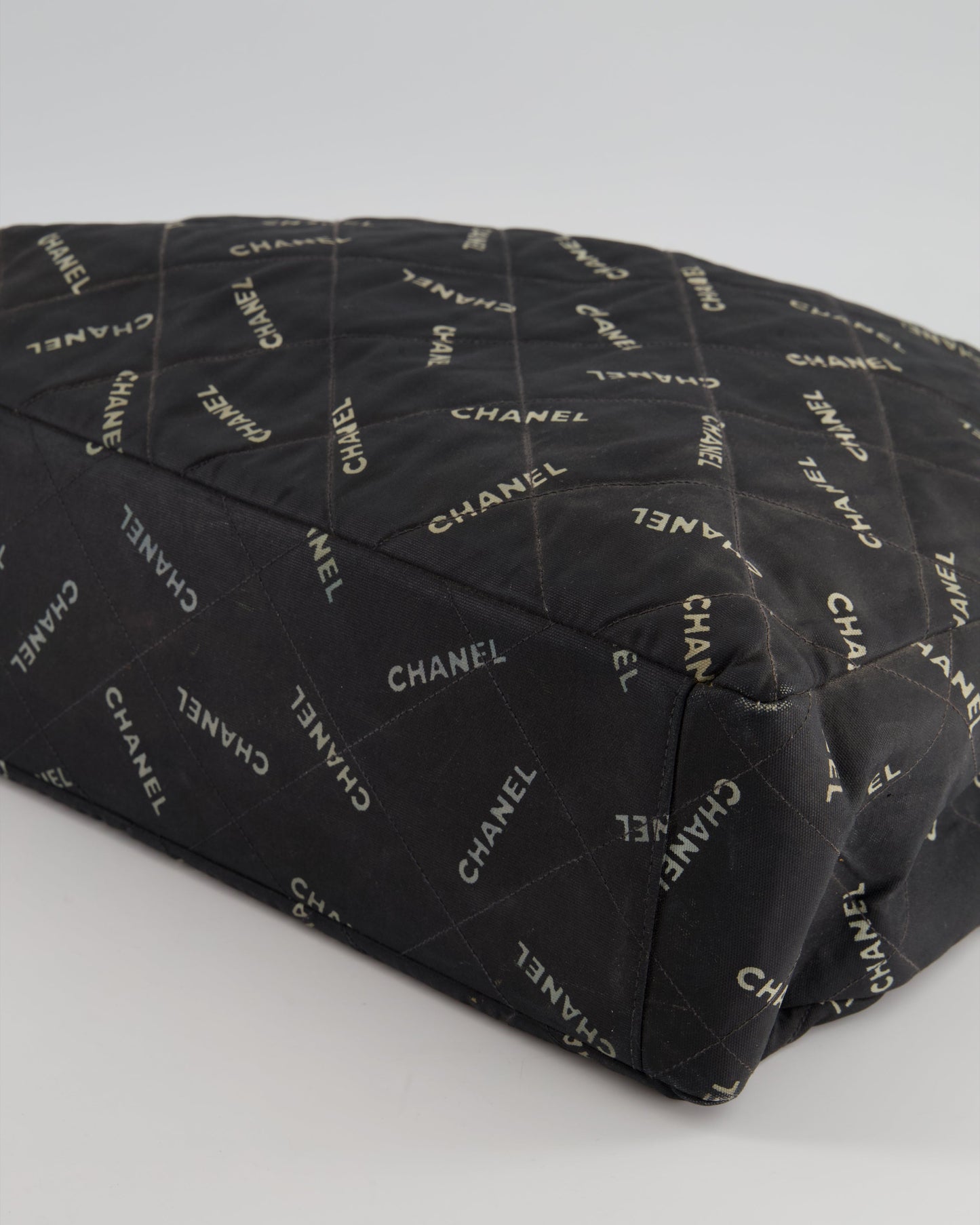 *RARE* Chanel   Black Bag in Quilted Canvas Logo Print with Gold Hardware
