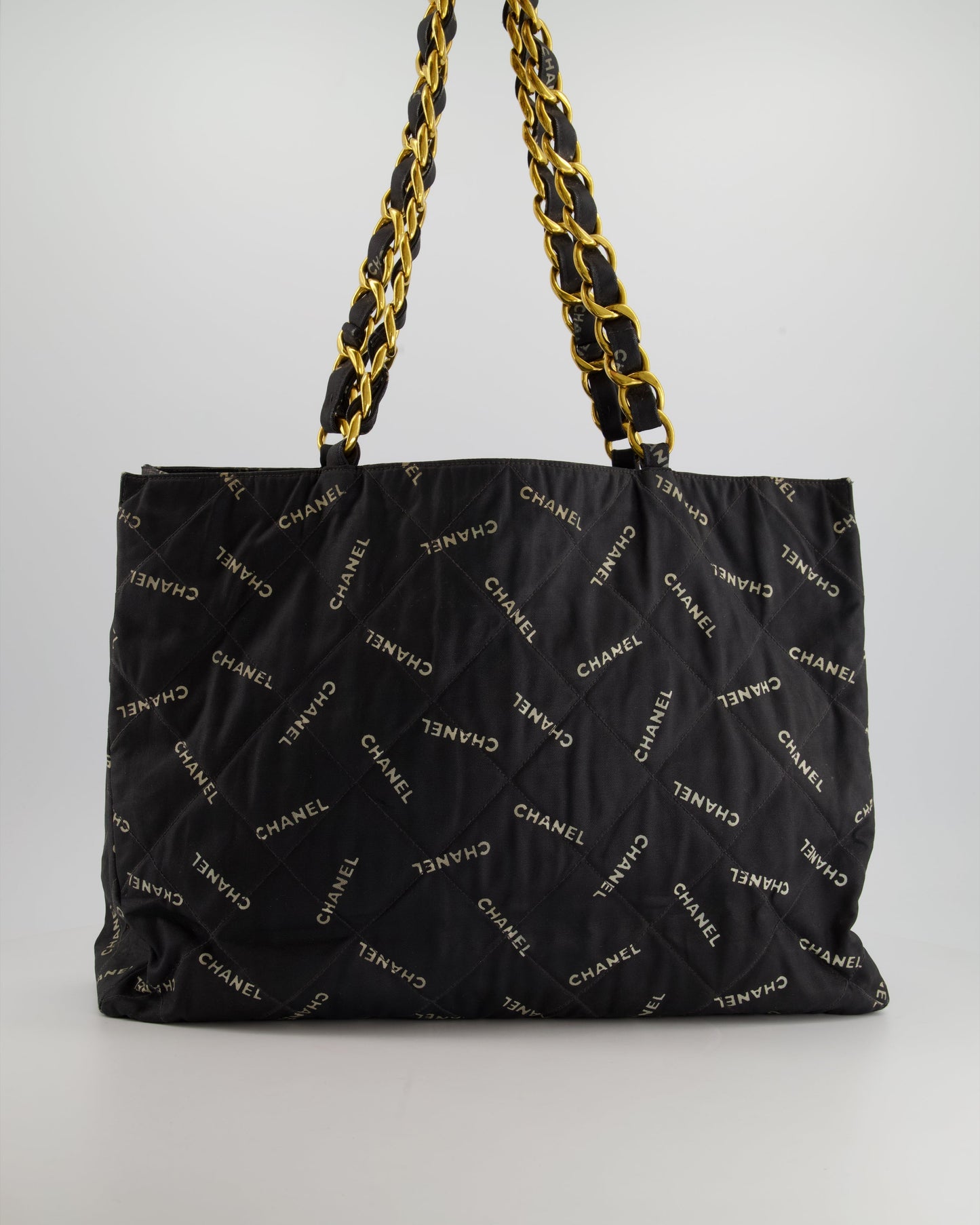 *RARE* Chanel   Black Bag in Quilted Canvas Logo Print with Gold Hardware