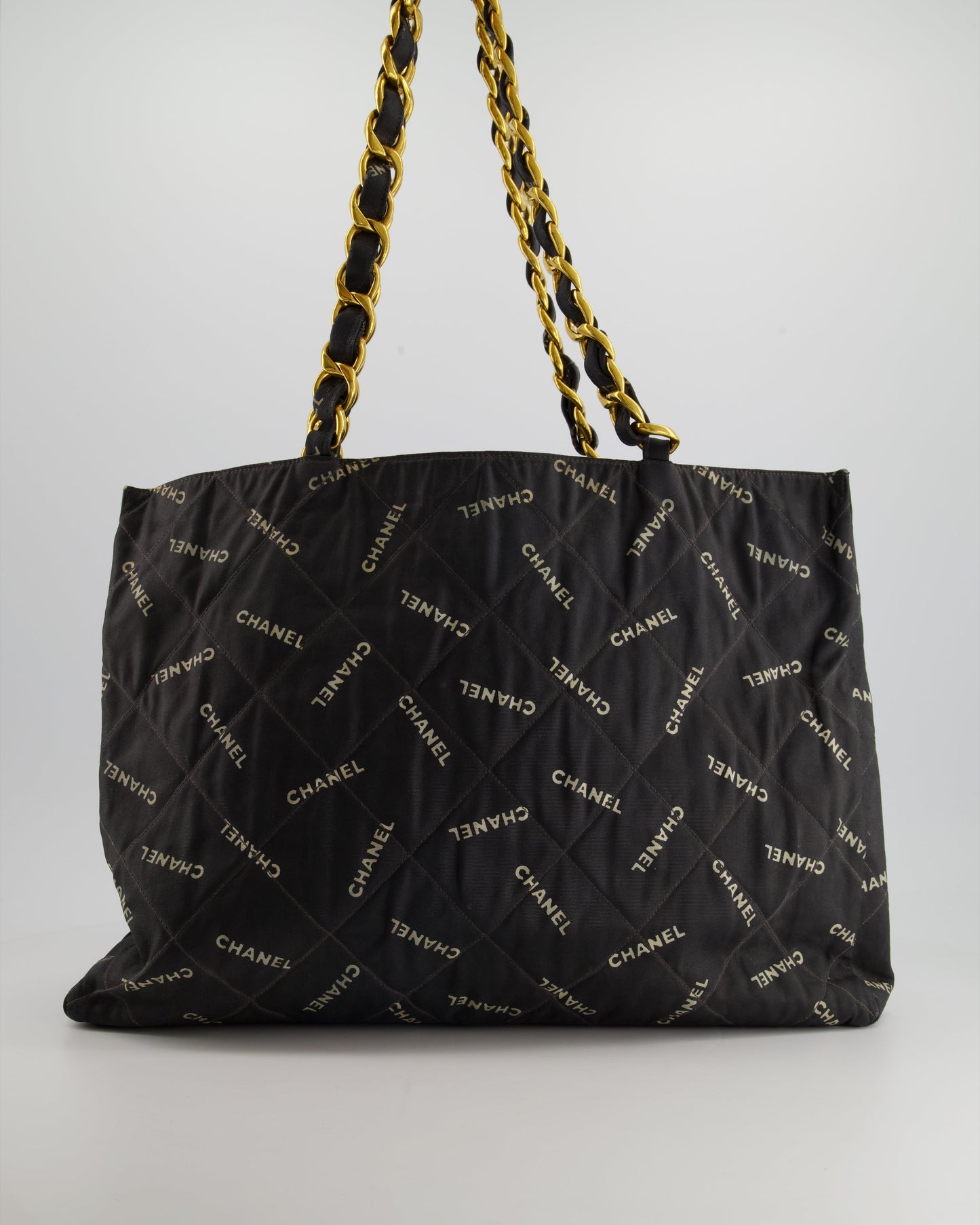*RARE* Chanel   Black Bag in Quilted Canvas Logo Print with Gold Hardware