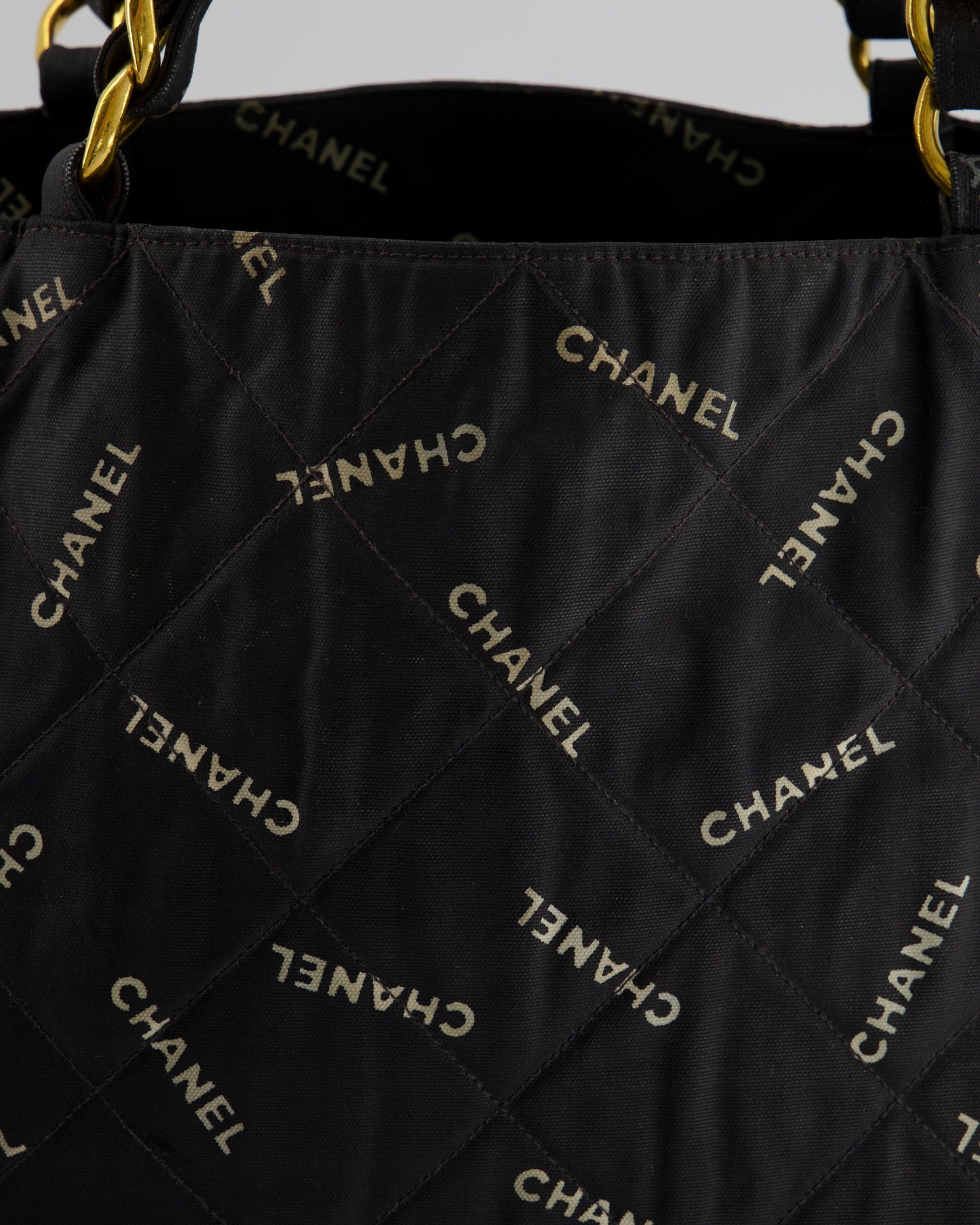 *RARE* Chanel   Black Bag in Quilted Canvas Logo Print with Gold Hardware
