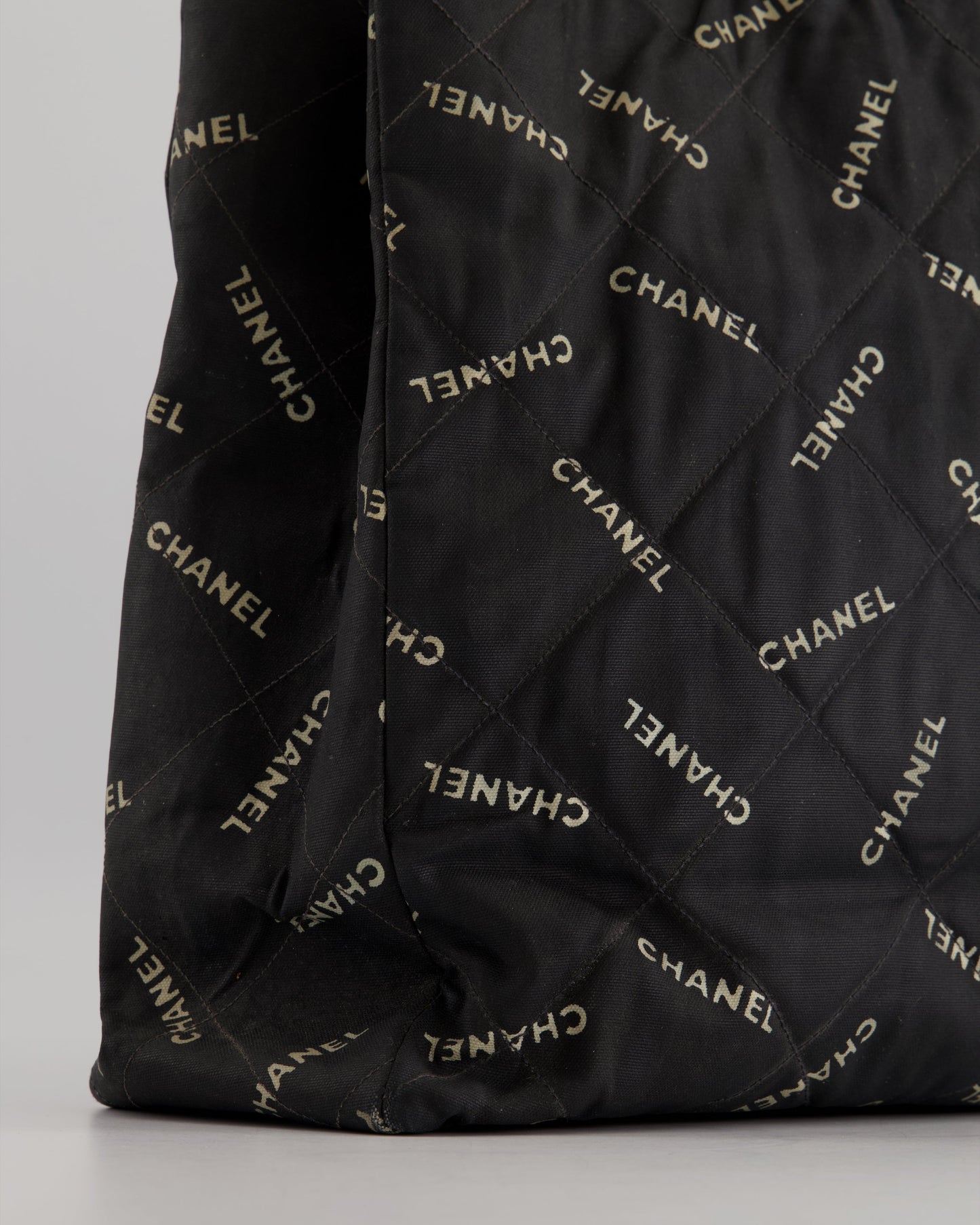 *RARE* Chanel   Black Bag in Quilted Canvas Logo Print with Gold Hardware