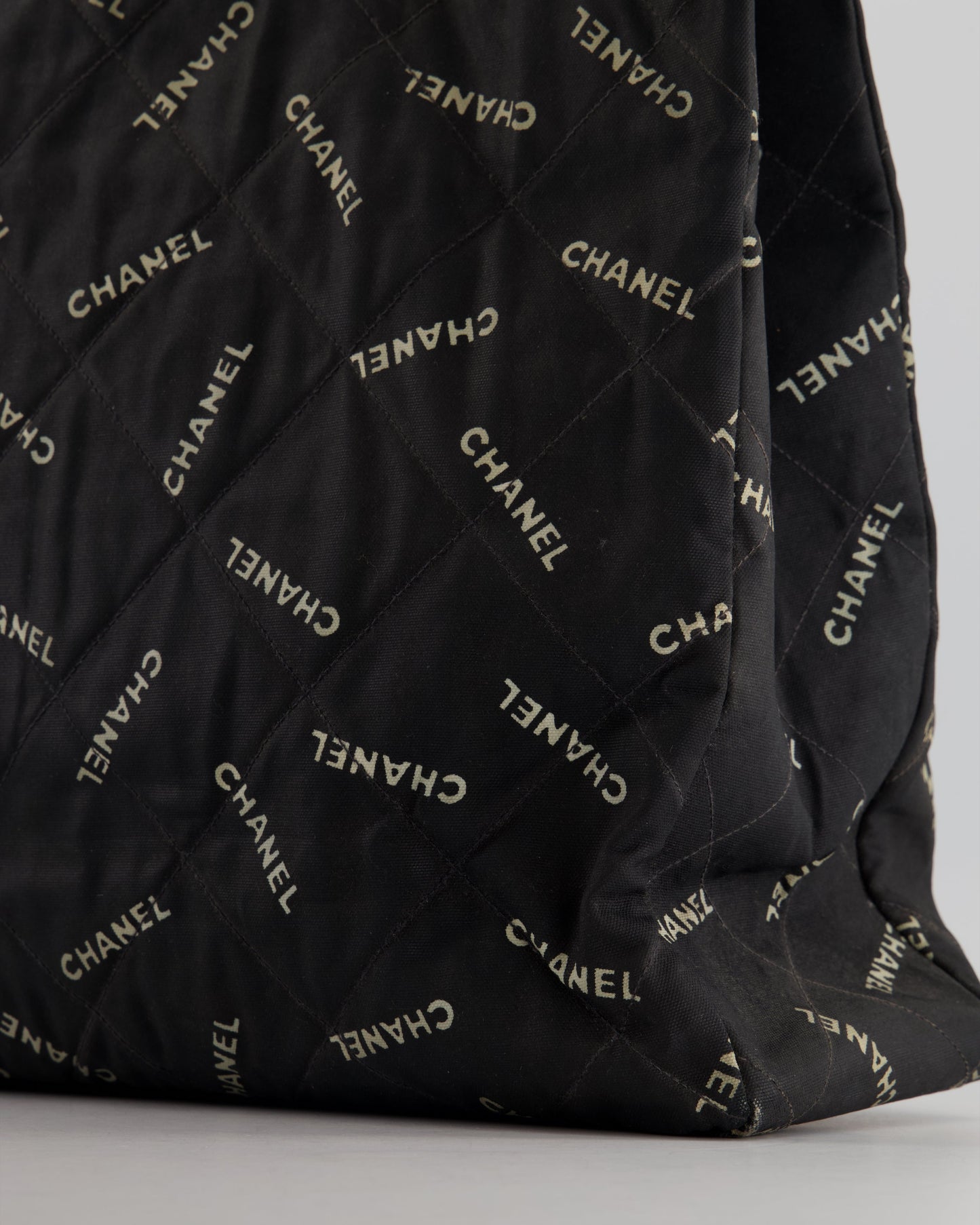 *RARE* Chanel   Black Bag in Quilted Canvas Logo Print with Gold Hardware