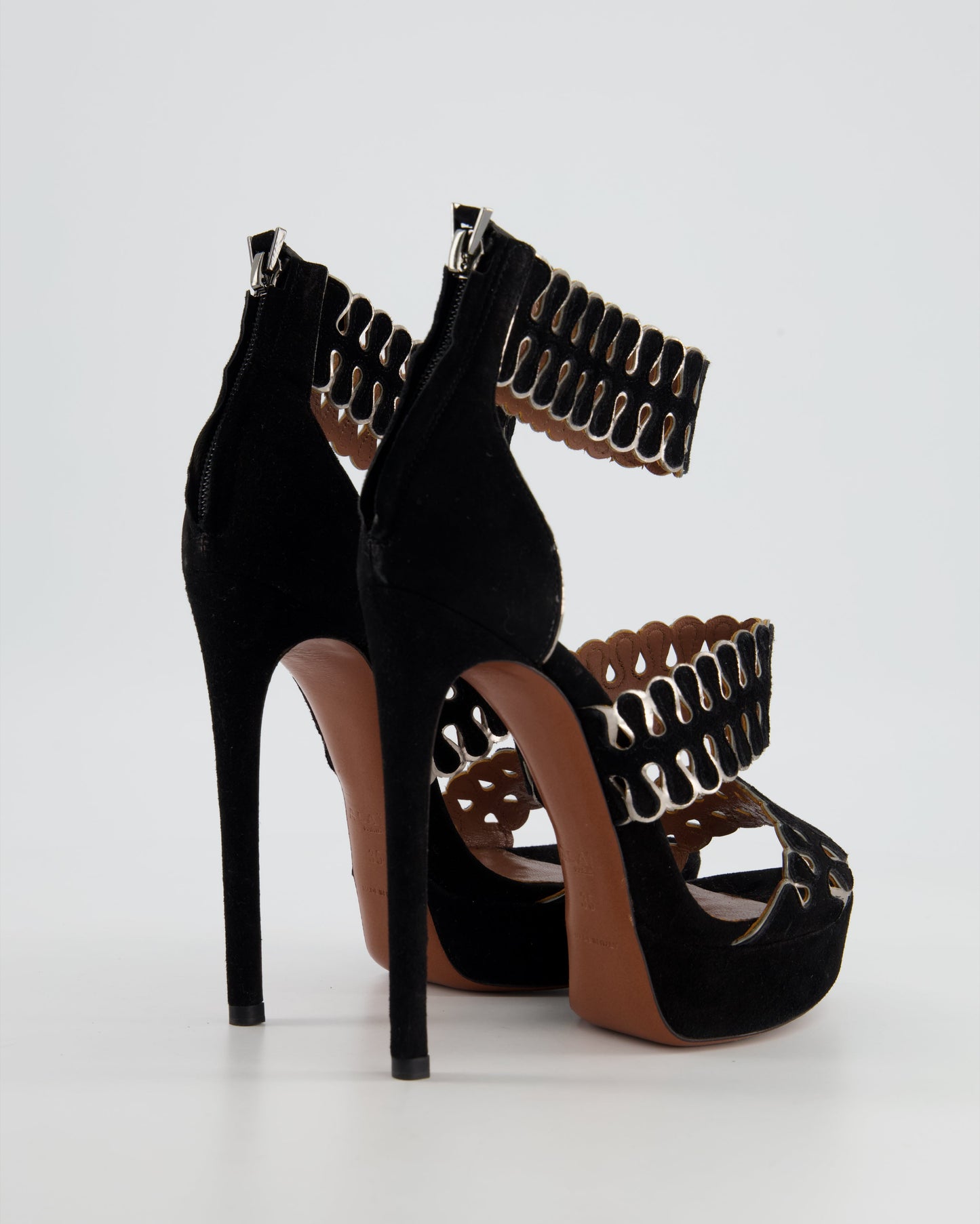 Ala•a Black Cut Out Open Sandal Heels Size EU 35