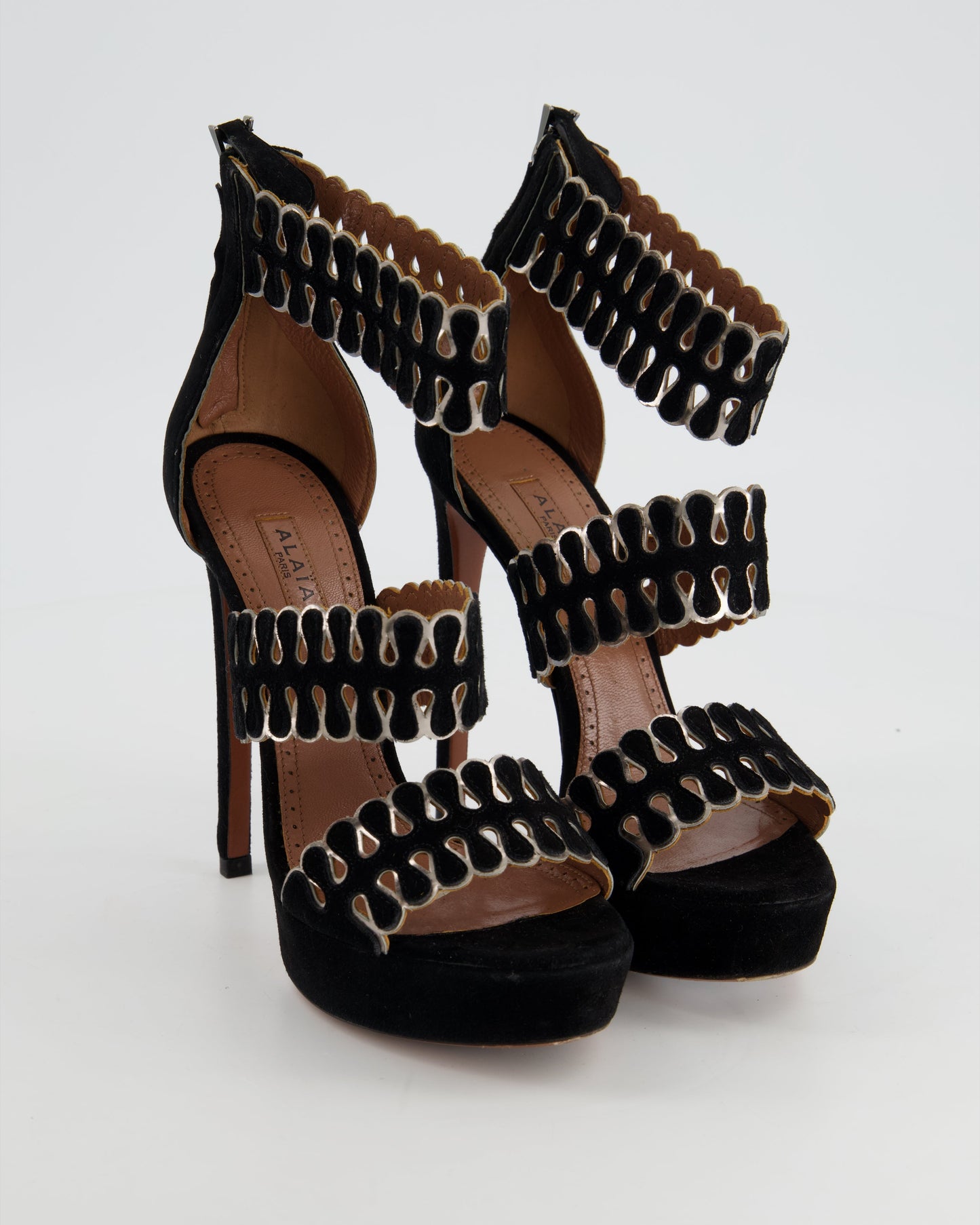 Ala•a Black Cut Out Open Sandal Heels Size EU 35
