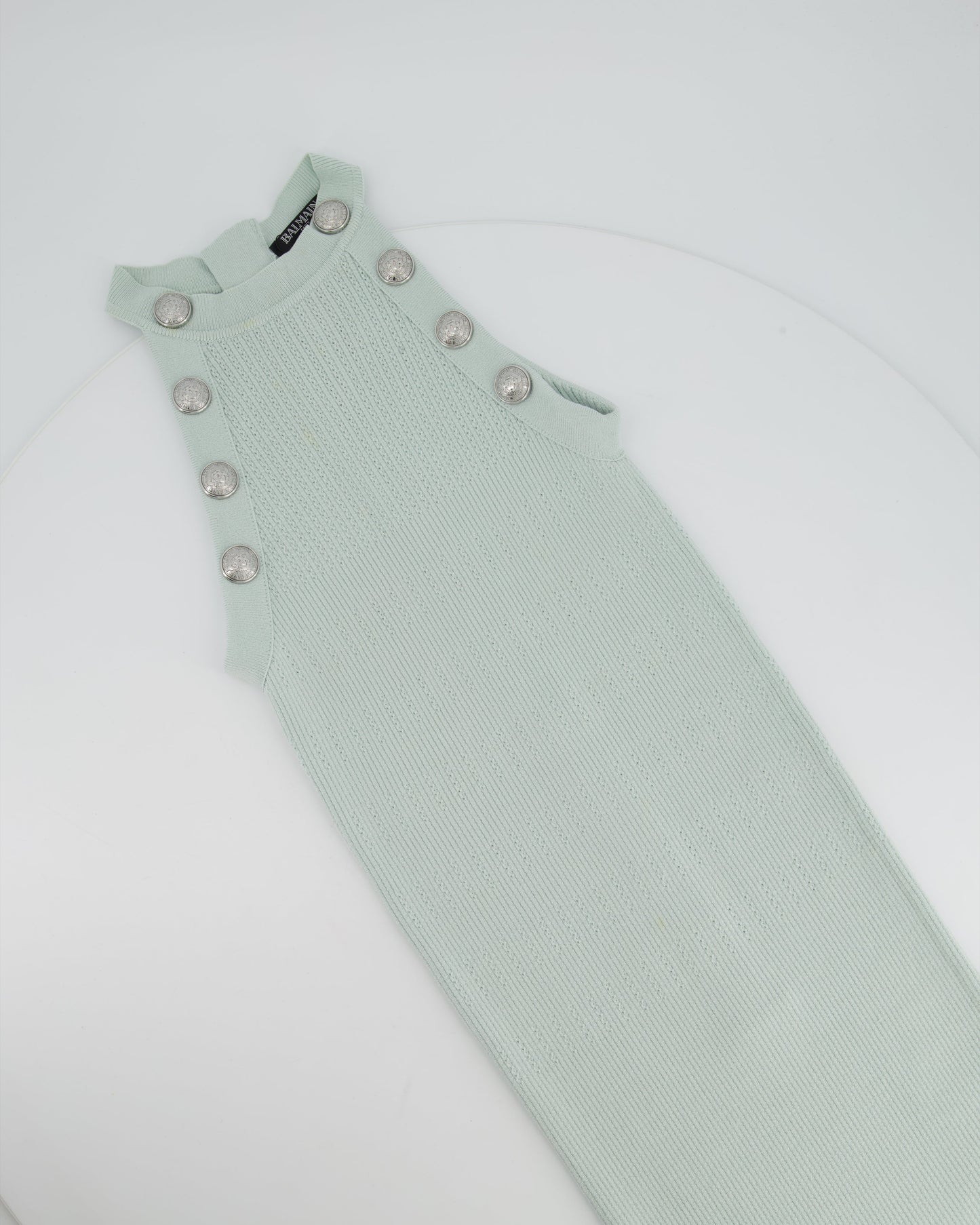 Balmain Blue Sleeveless Body Dress with Silver Button Detail Size FR 34 (UK 6)