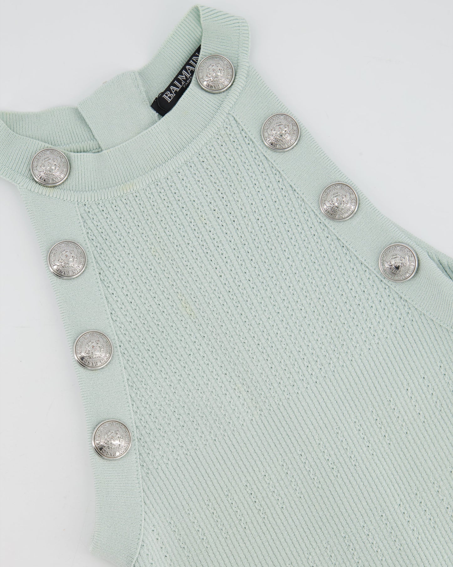 Balmain Blue Sleeveless Body Dress with Silver Button Detail Size FR 34 (UK 6)
