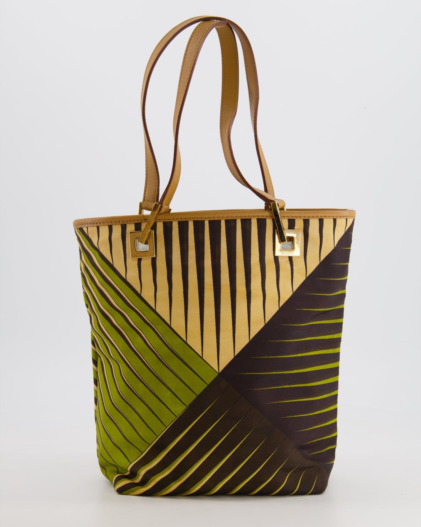 Gucci   Green and Brown Printed Mini Tote Bag with Gold Hardware