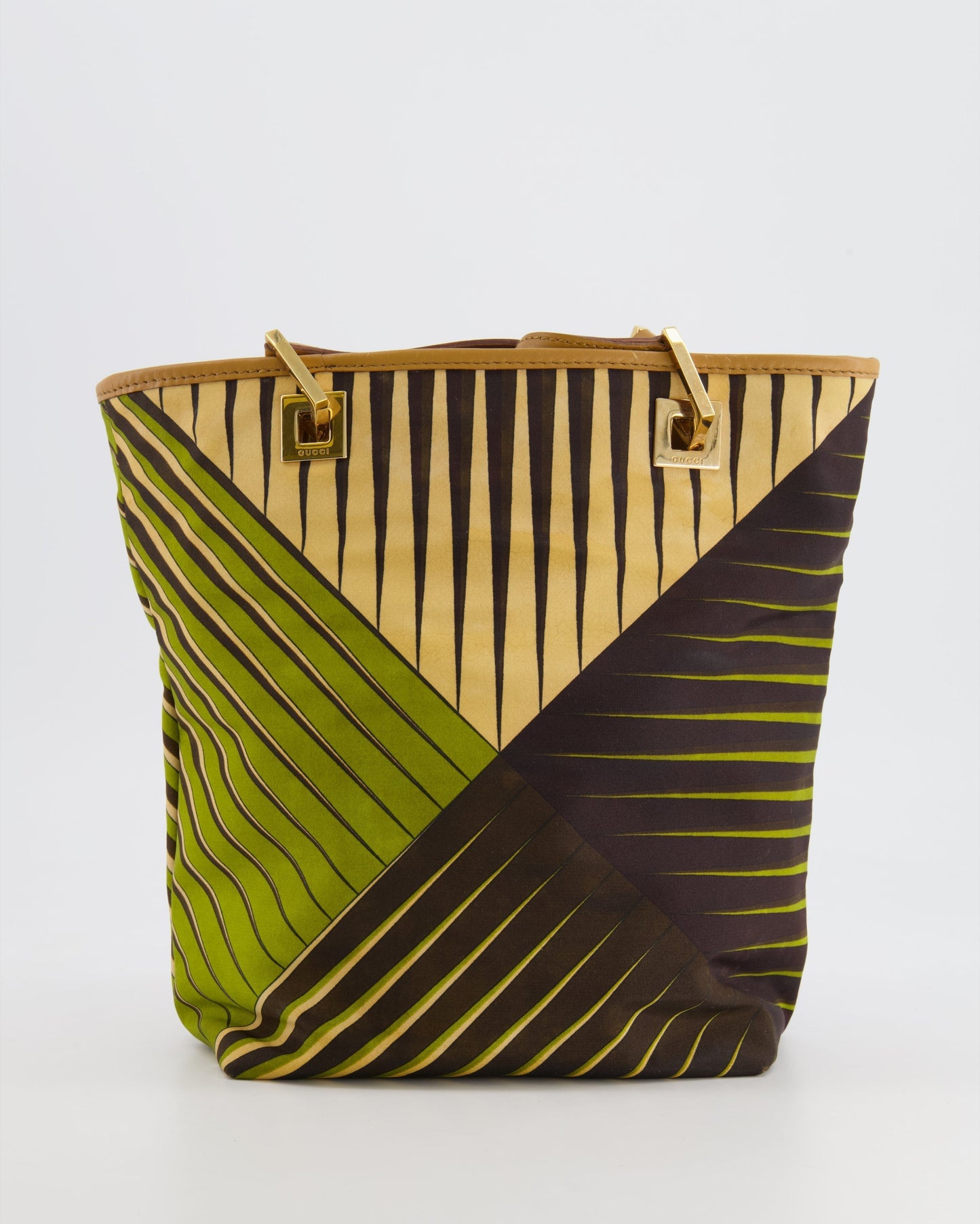 Gucci   Green and Brown Printed Mini Tote Bag with Gold Hardware