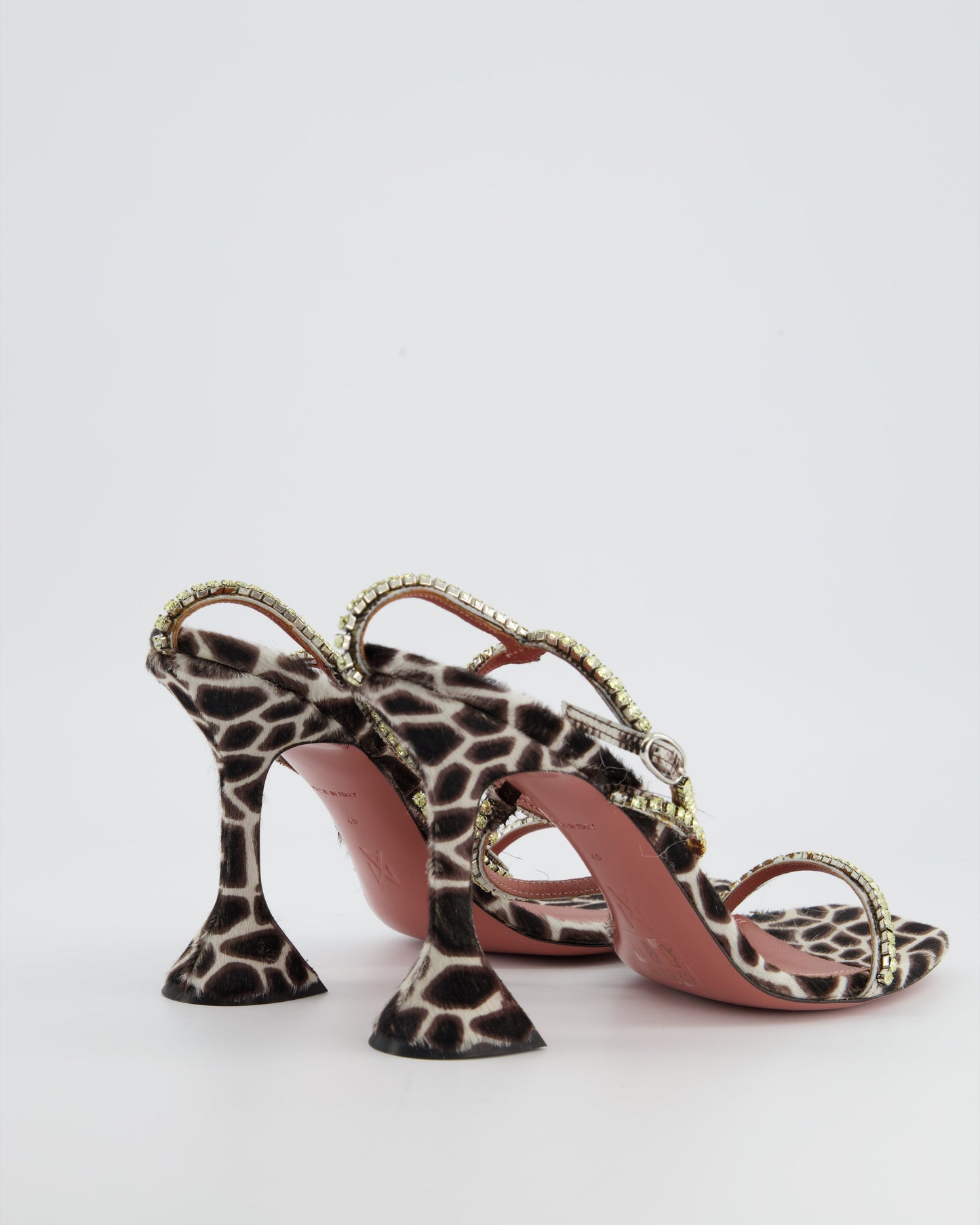 Amina Muaddi Zebra Print Pony Hair Yellow Crystal Heeled Sandal Size EU 40