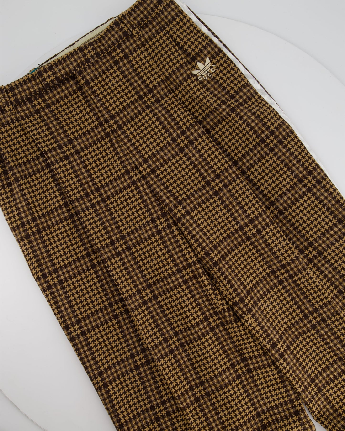 Gucci X Adidas Brown Check Wool Tro rs with White Stripe Side Detail Size IT 42 (UK 10)