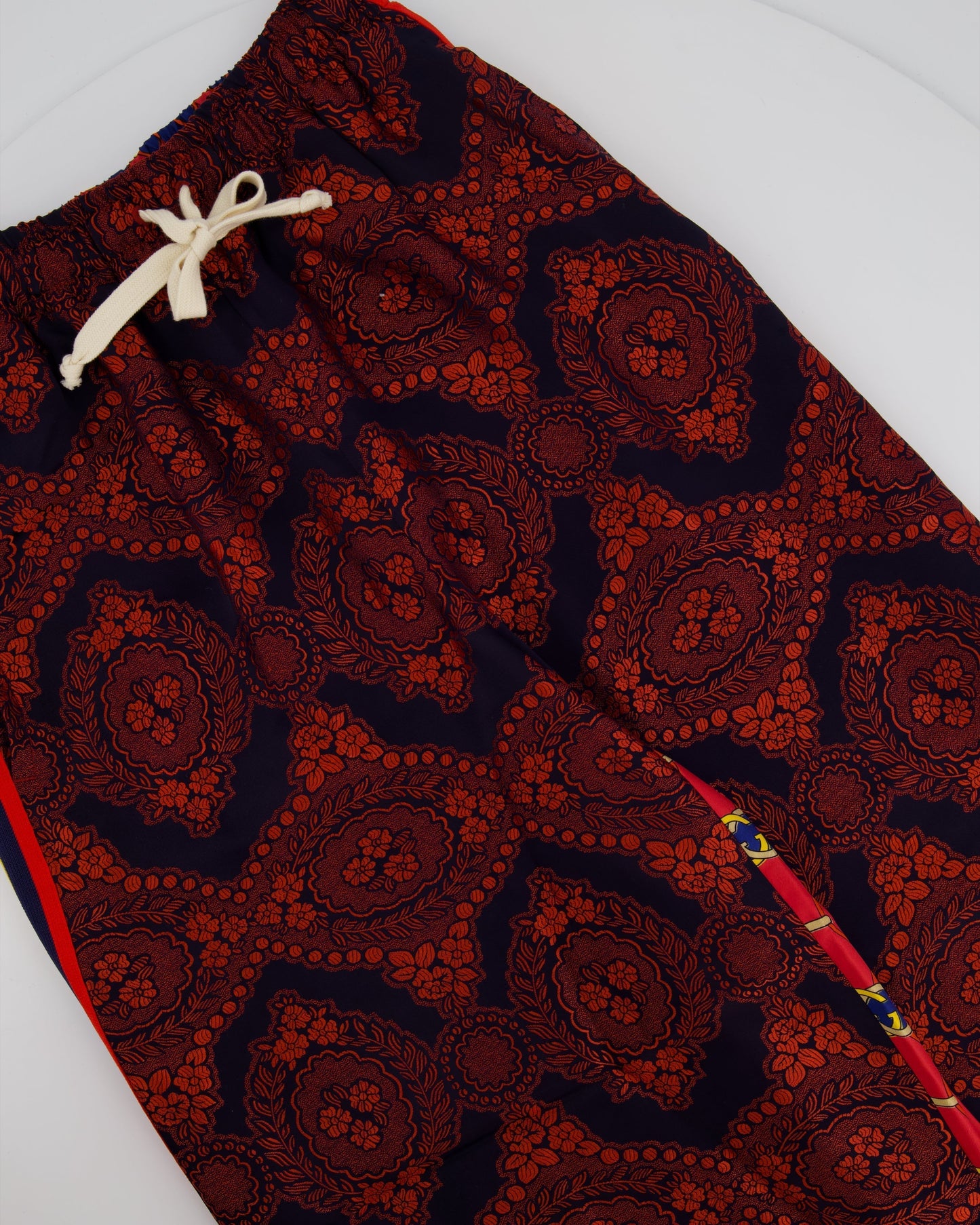 Gucci Red and Blue Silk GG & Floral Jacquard Tro rs Size XXS (UK 4)