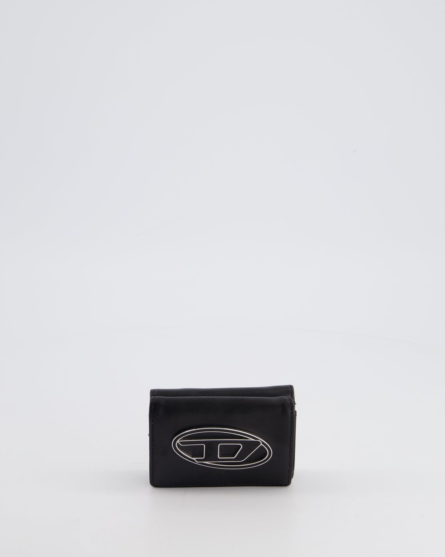 Diesel Black 1DR Leather Coin Purse with Silver Hardware