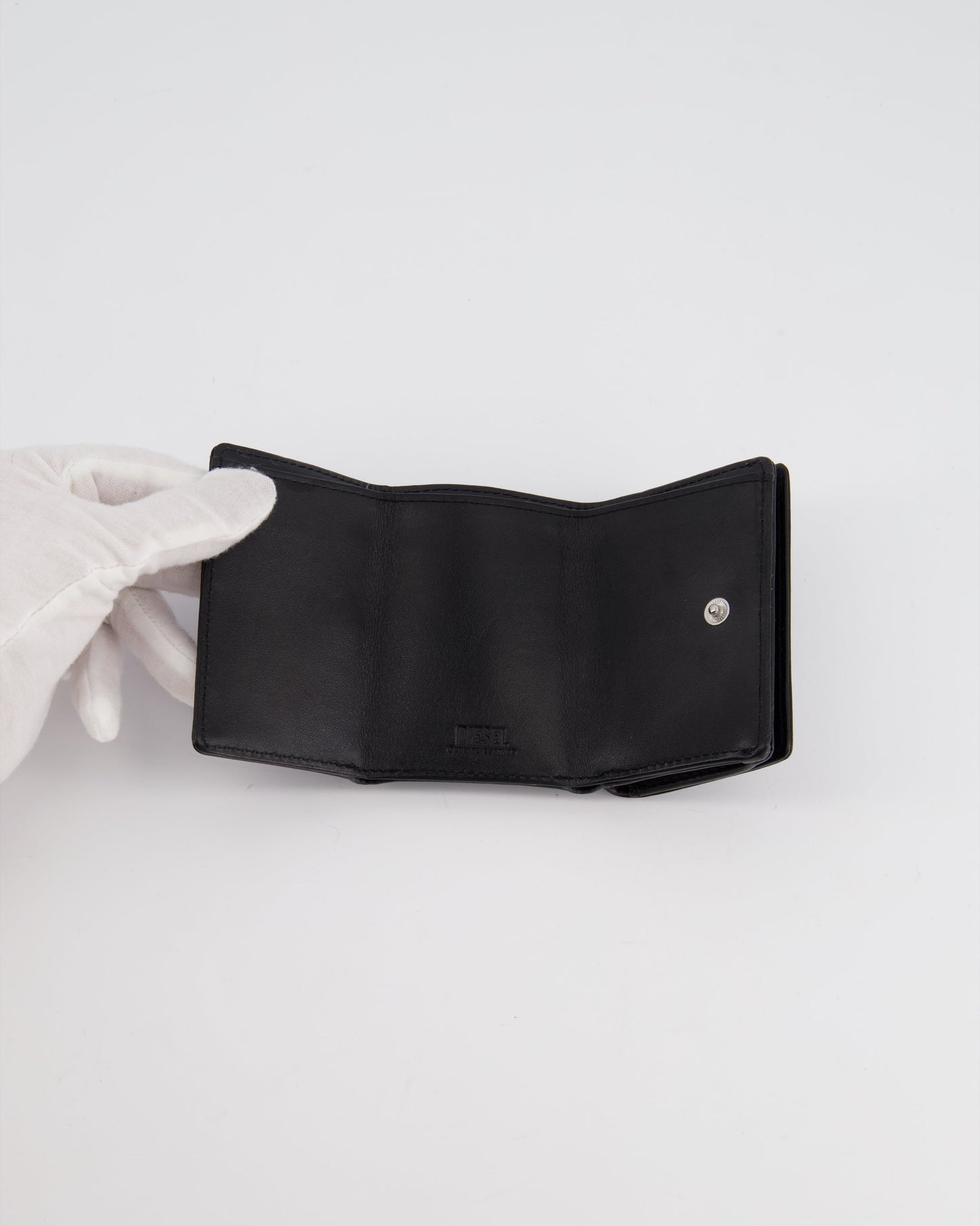 Diesel Black 1DR Leather Coin Purse with Silver Hardware
